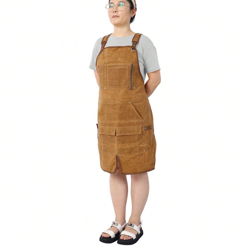 Heavy Duty Waxed Canvas Carpenter Apron, Waterproof, Adjustable, 18 Oz