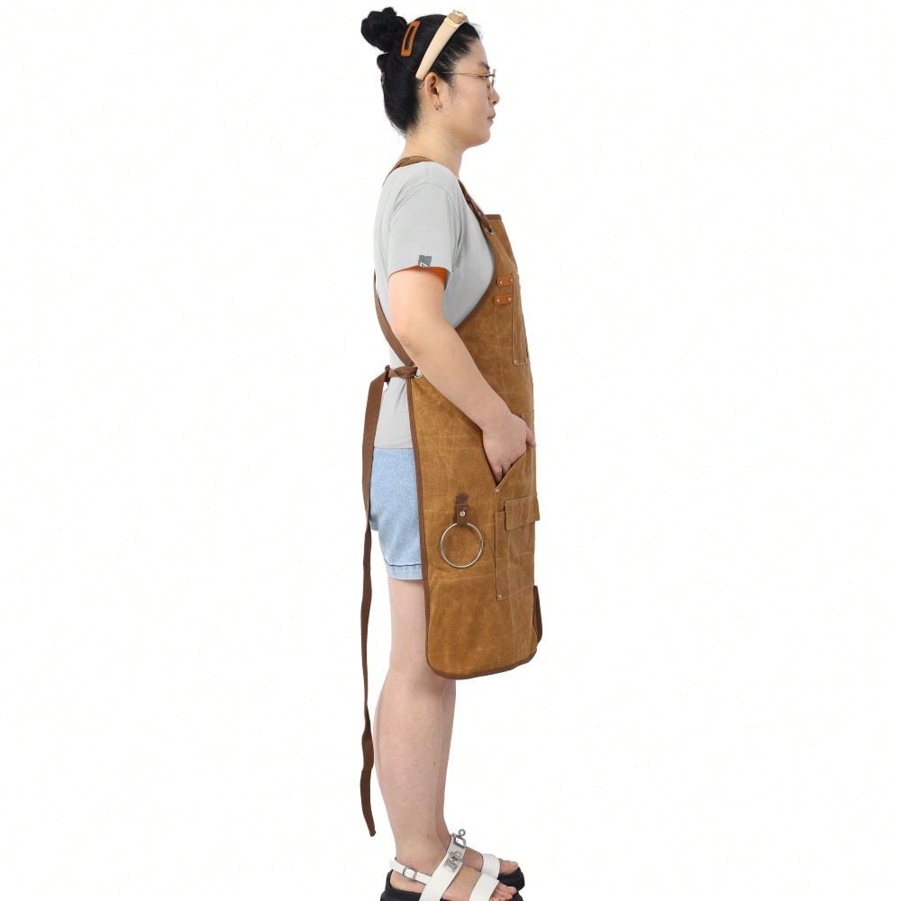 Heavy Duty Waxed Canvas Carpenter Apron, Waterproof, Adjustable, 18 Oz