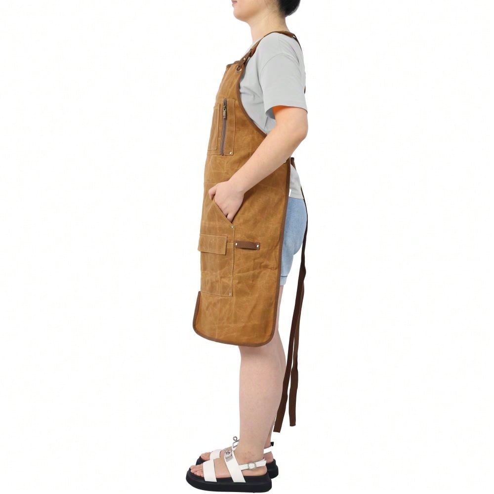 Heavy Duty Waxed Canvas Carpenter Apron, Waterproof, Adjustable, 18 Oz