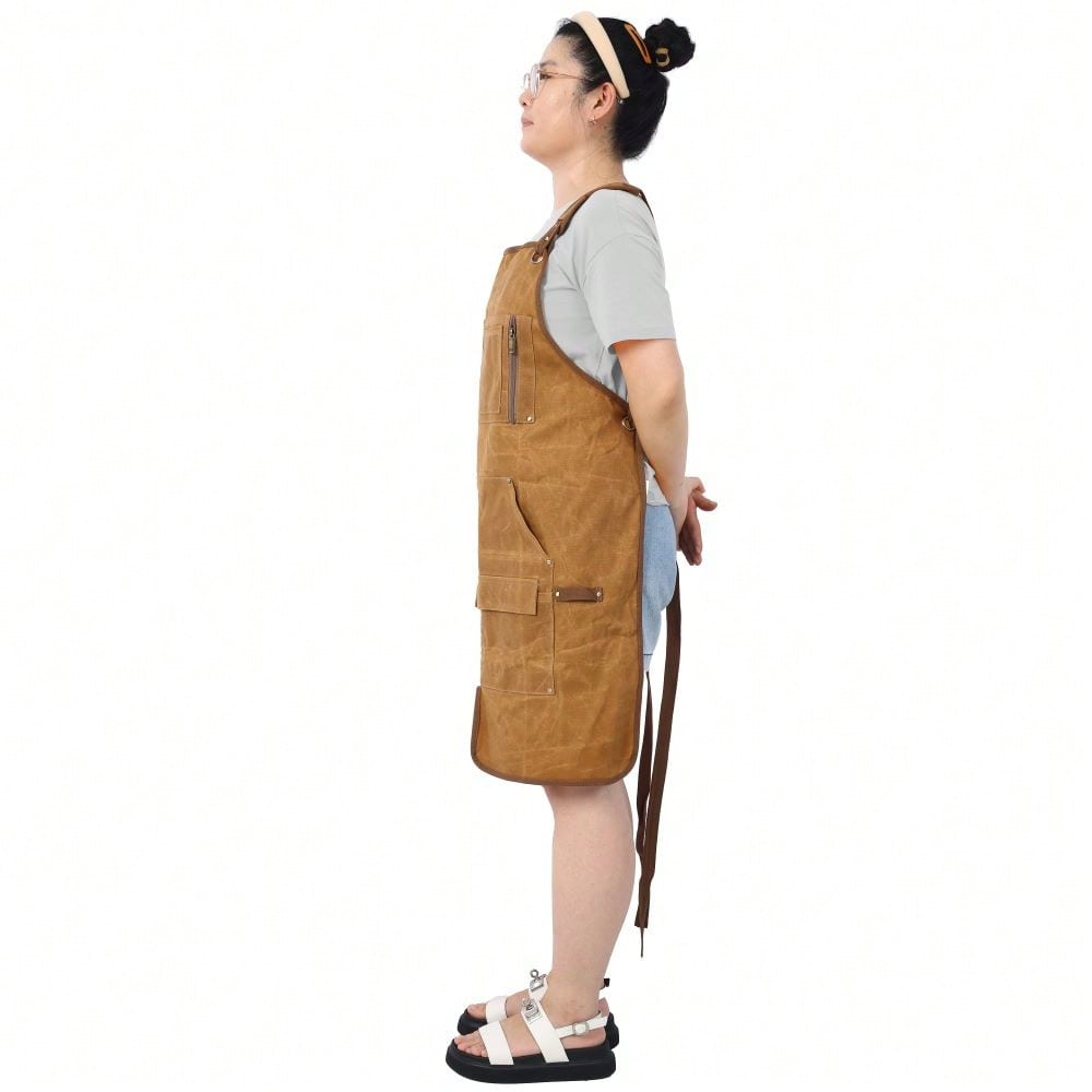 Heavy Duty Waxed Canvas Carpenter Apron, Waterproof, Adjustable, 18 Oz