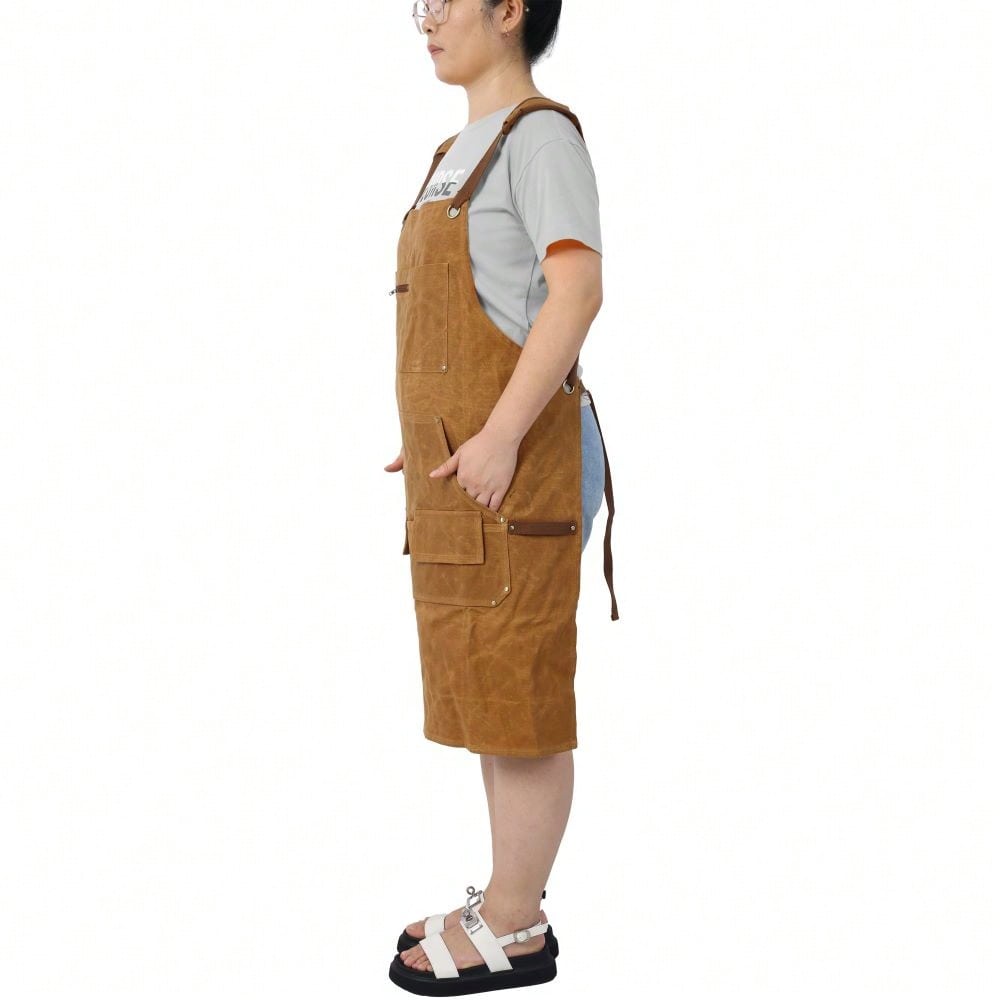 Heavy Duty Waxed Canvas Carpenter Apron, Waterproof, Adjustable, 18 Oz