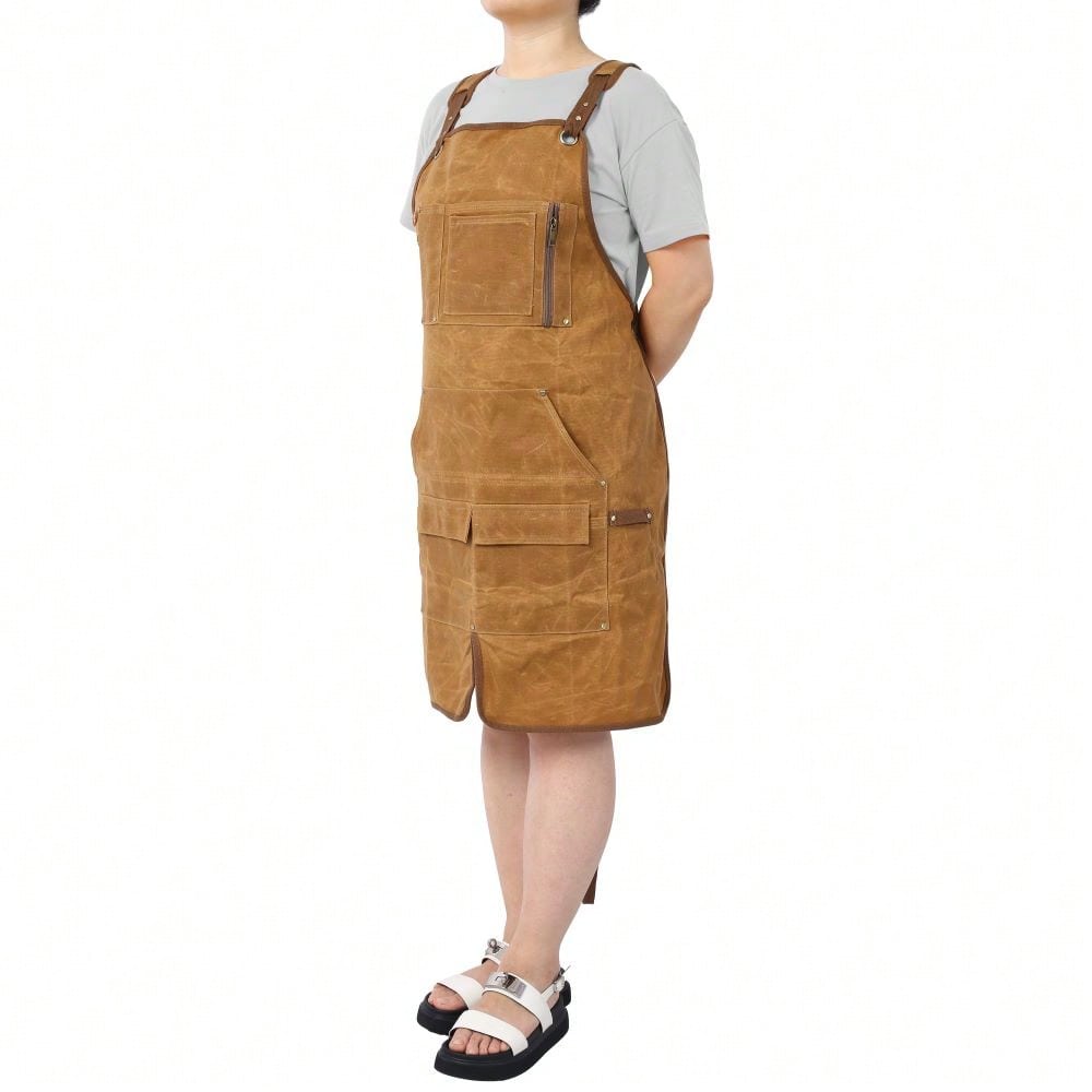 Heavy Duty Waxed Canvas Carpenter Apron, Waterproof, Adjustable, 18 Oz