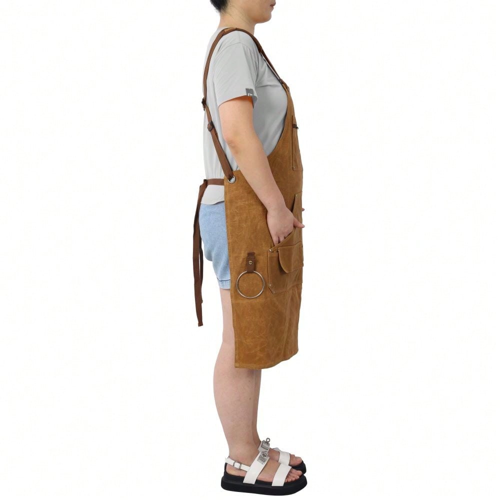 Heavy Duty Waxed Canvas Carpenter Apron, Waterproof, Adjustable, 18 Oz