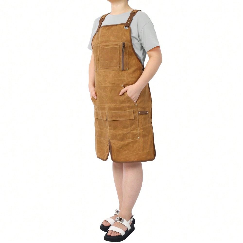 Heavy Duty Waxed Canvas Carpenter Apron, Waterproof, Adjustable, 18 Oz