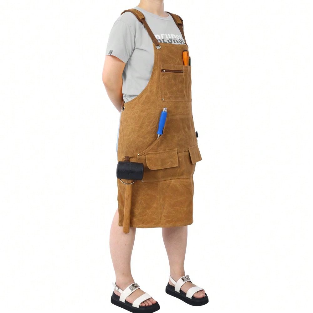Heavy Duty Waxed Canvas Carpenter Apron, Waterproof, Adjustable, 18 Oz