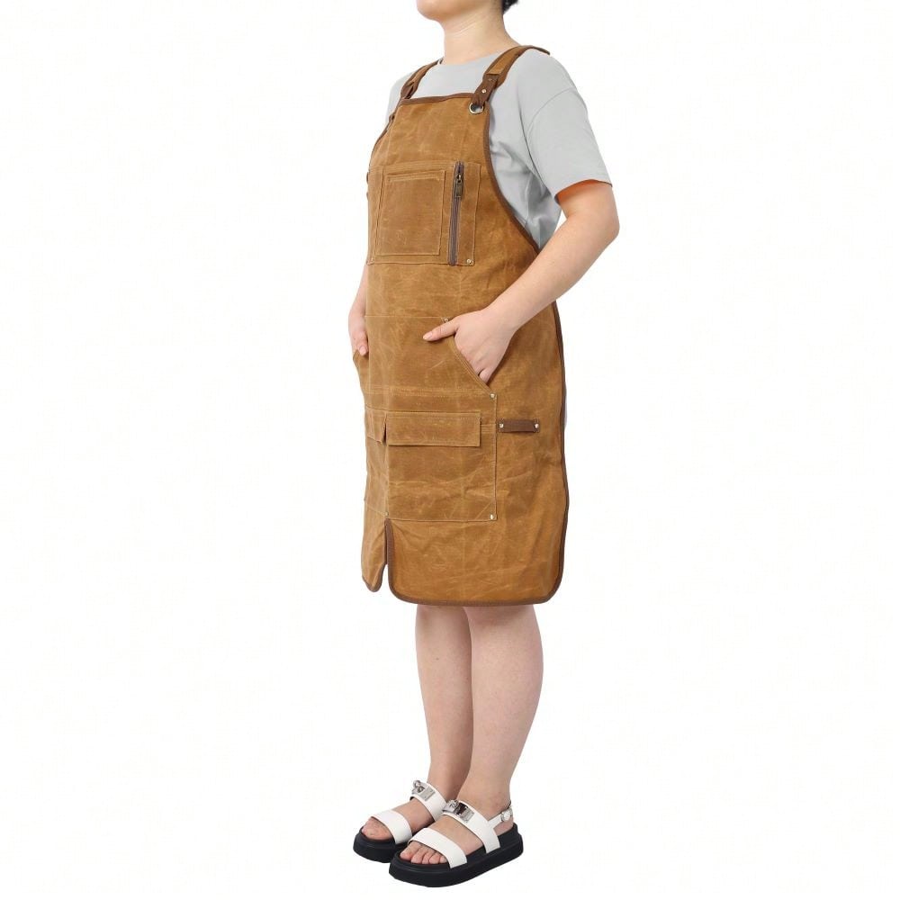 Heavy Duty Waxed Canvas Carpenter Apron, Waterproof, Adjustable, 18 Oz