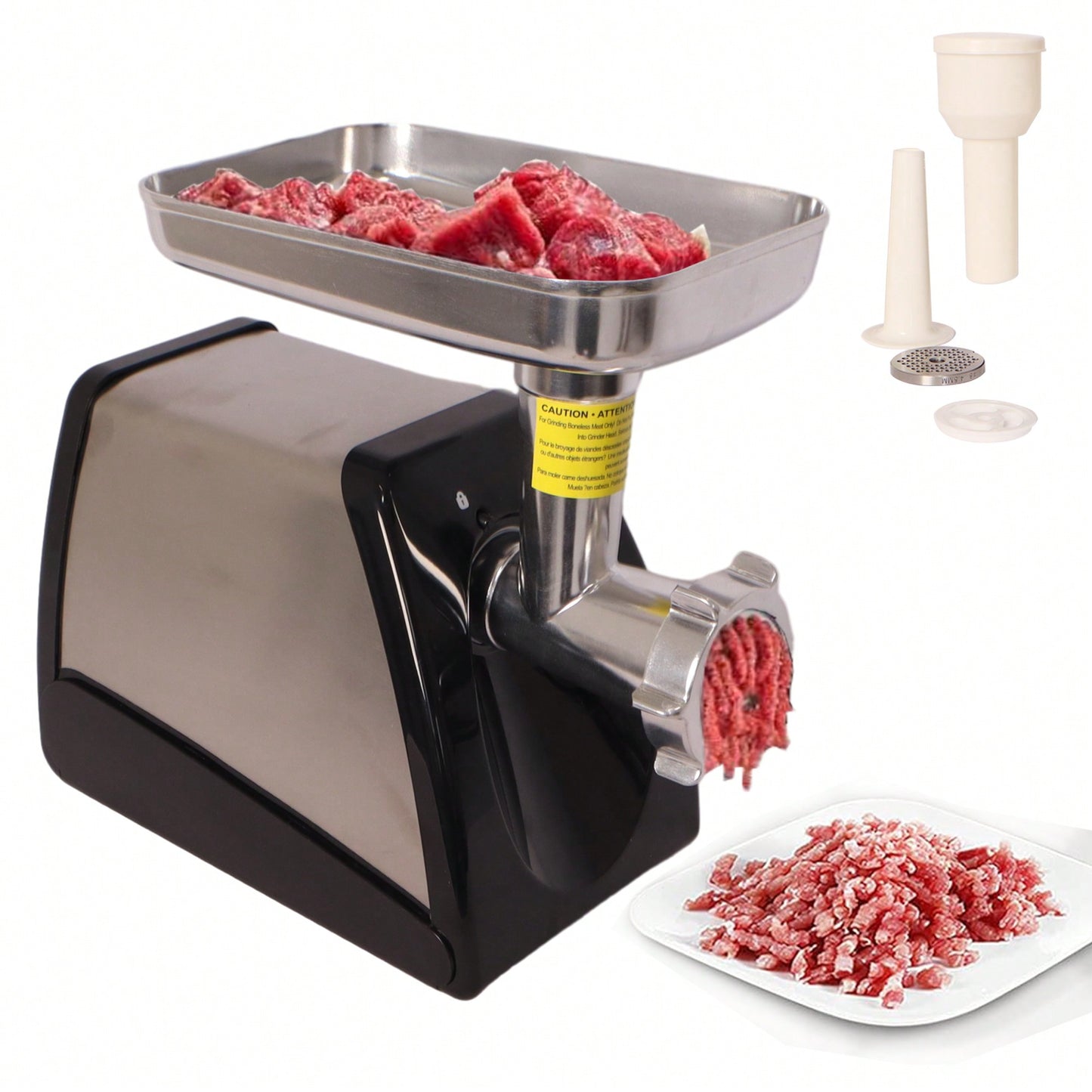 570W Stainless Steel Electric Meat Grinder and Sausage Stuffer with 3 Plates and Funnel