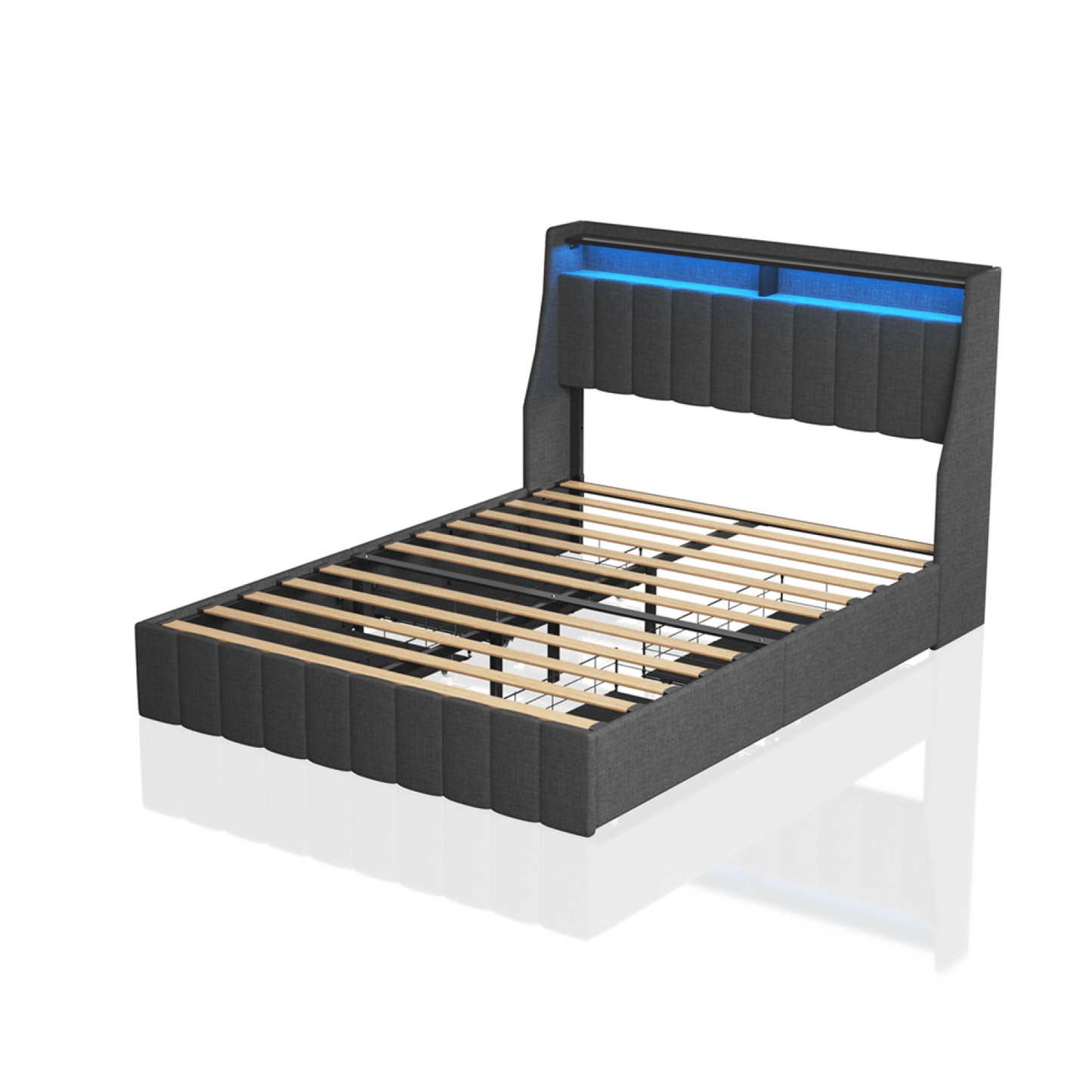 4 Drawers Under Bed Frame With LED, Wings Headboard Design