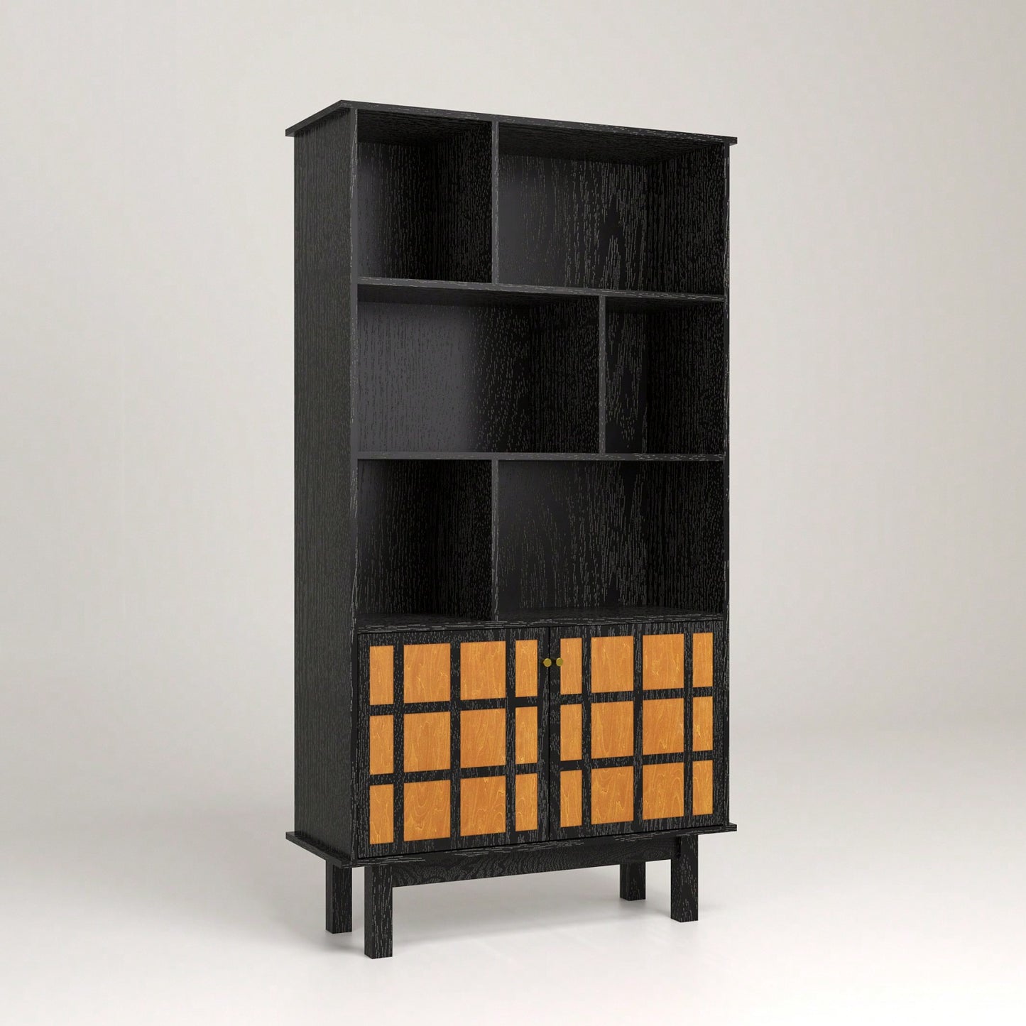 3-Tier Bookcase With Cabinet, Bookshelf With Doors