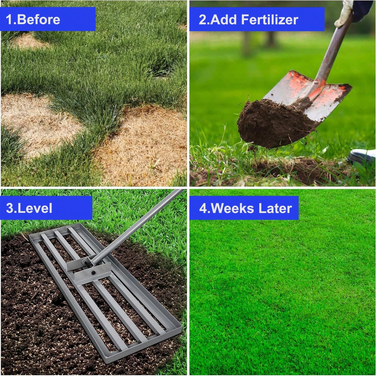79.5'' Long Handle Heavy Duty Lawn Leveling Rake For Garden Backyard Farmland Golf Course Compost Sand Leveling