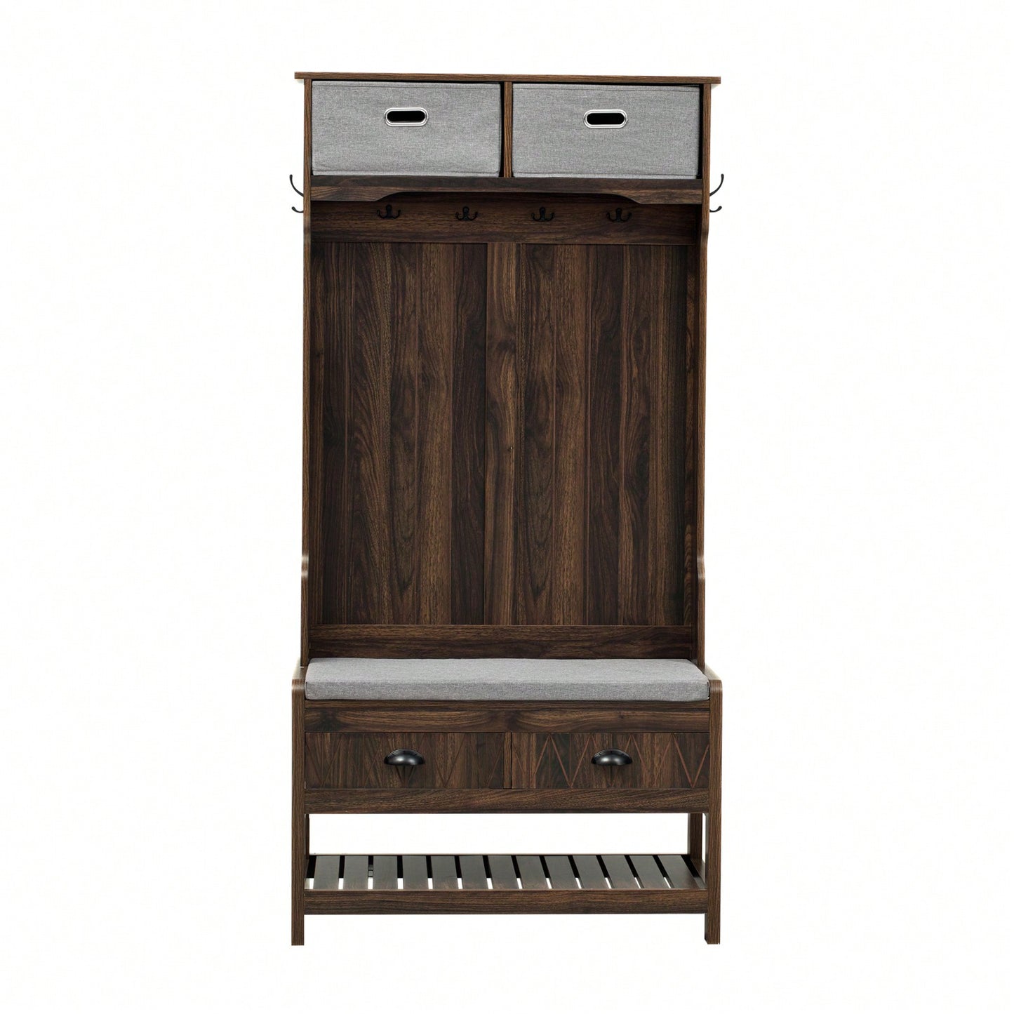 Hall Tree With 6 Hooks And Hinged Lid, Coat Hanger, Entryway Bench, Storage Bench, 3-In-1 Design,For Entrance, Hallway