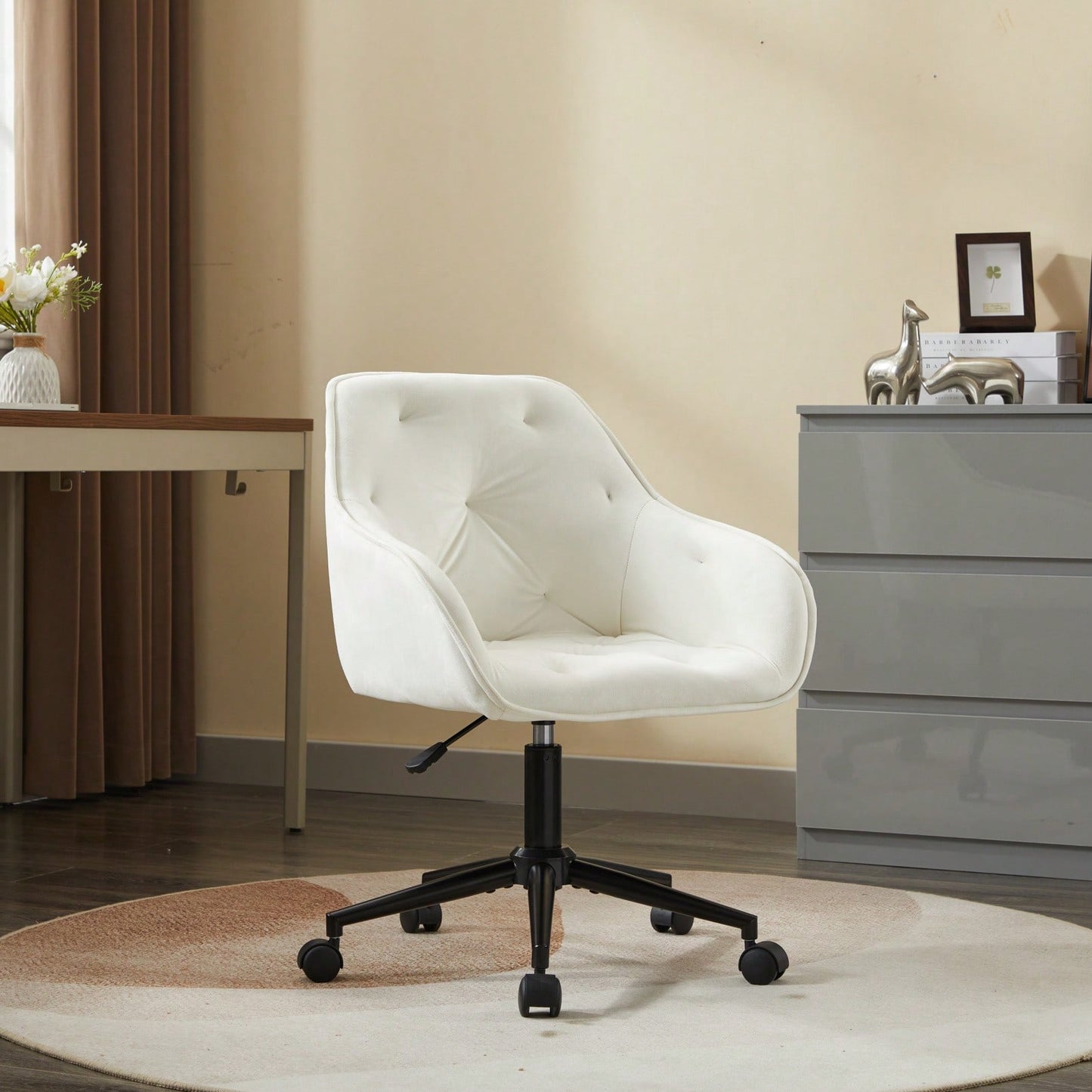 Elegant Velvet Office Chair With Wheels