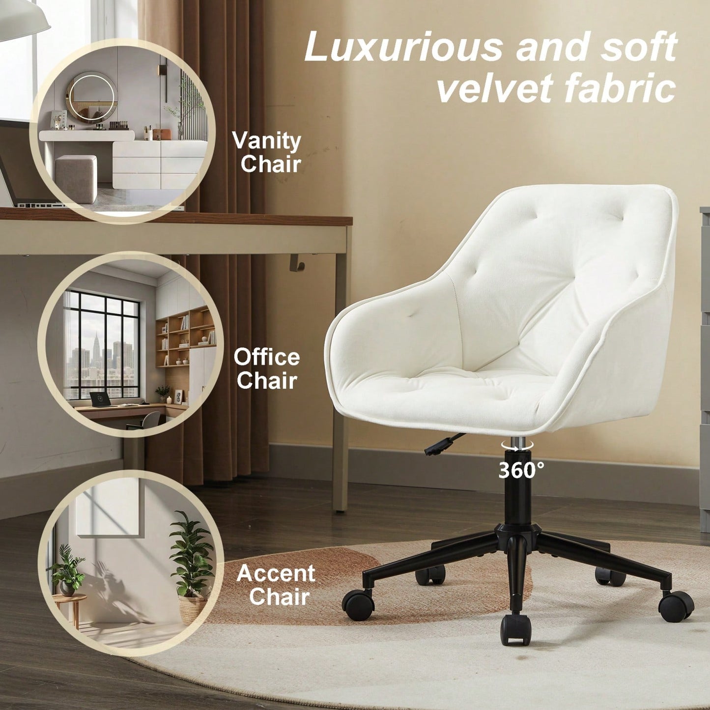 Elegant Velvet Office Chair With Wheels