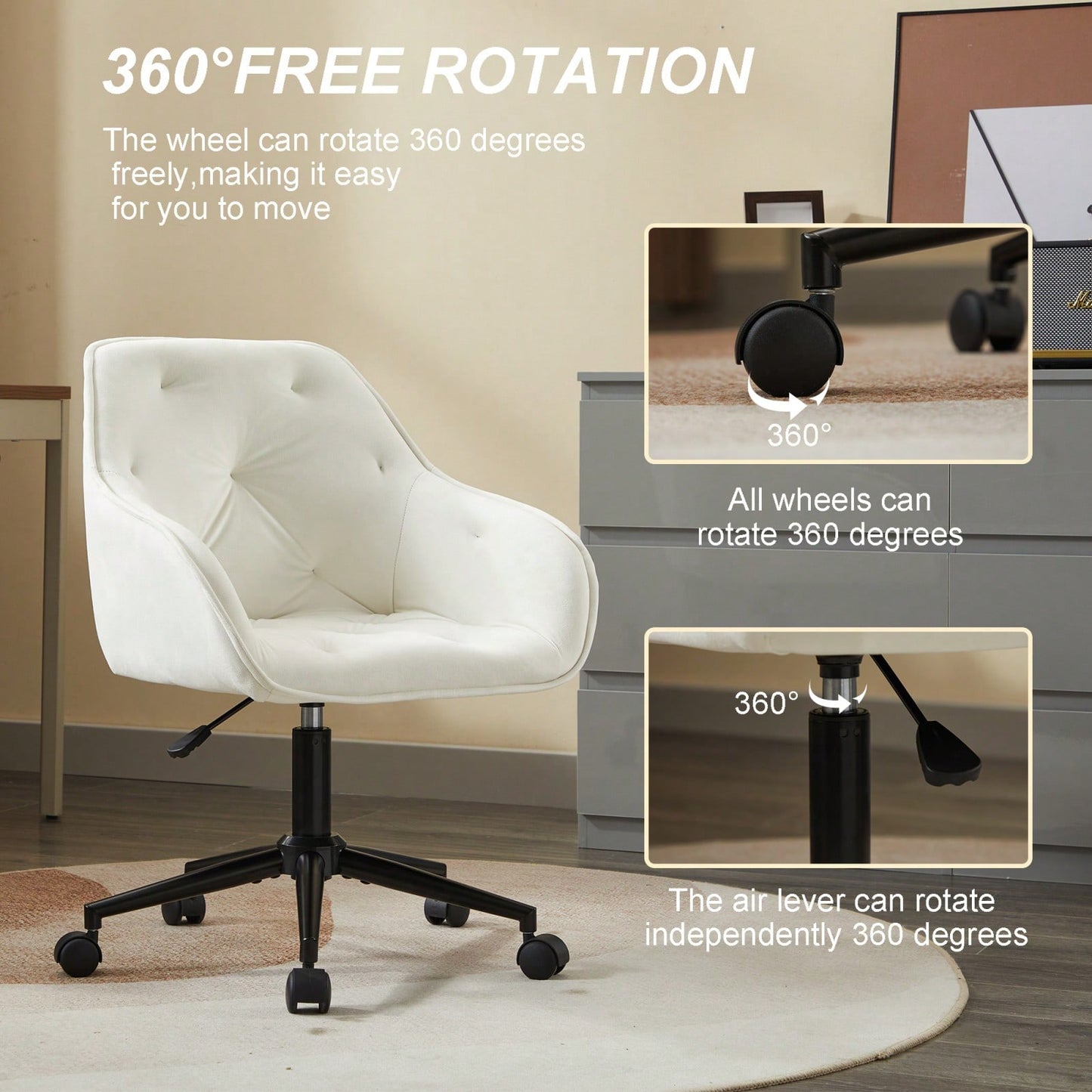 Elegant Velvet Office Chair With Wheels