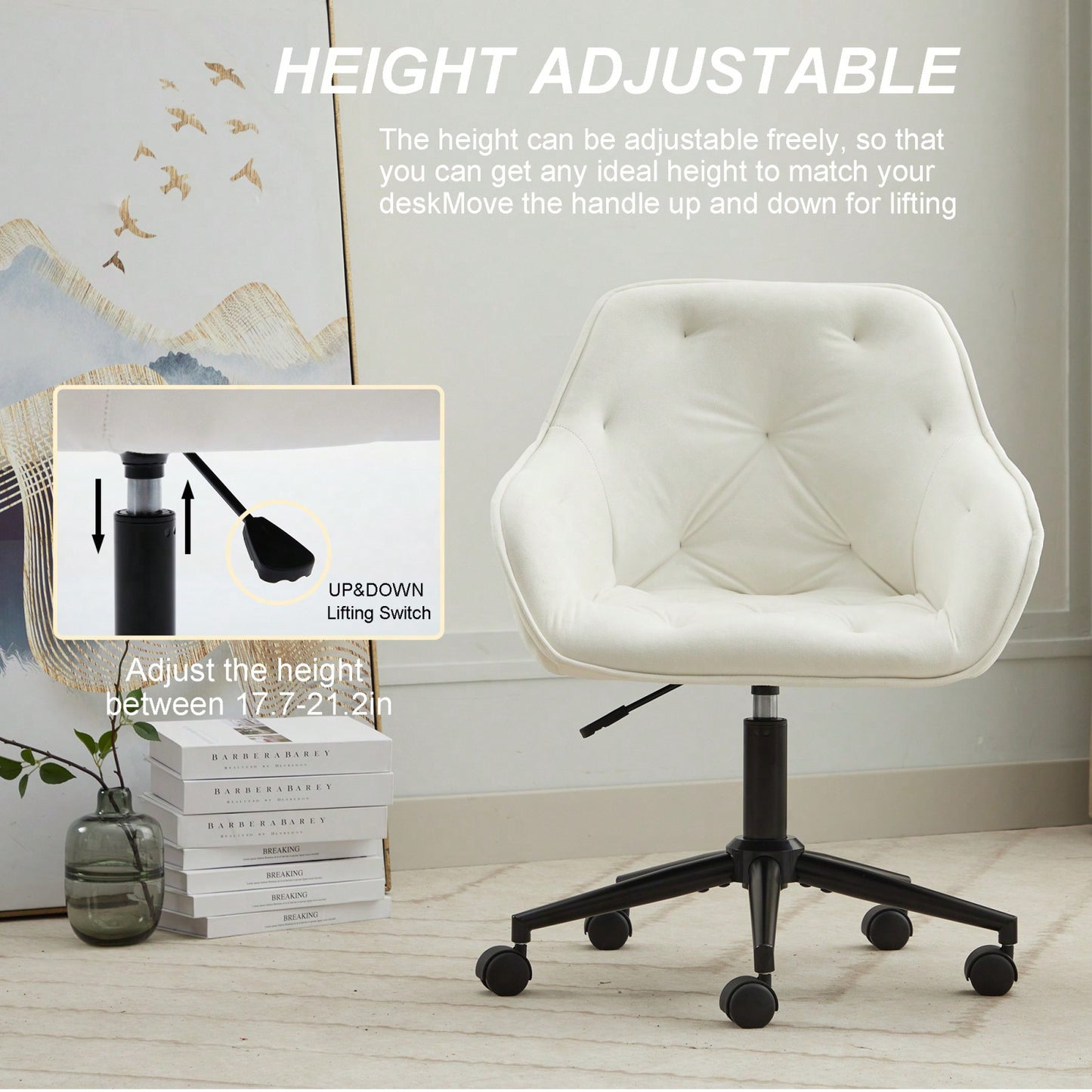 Elegant Velvet Office Chair With Wheels