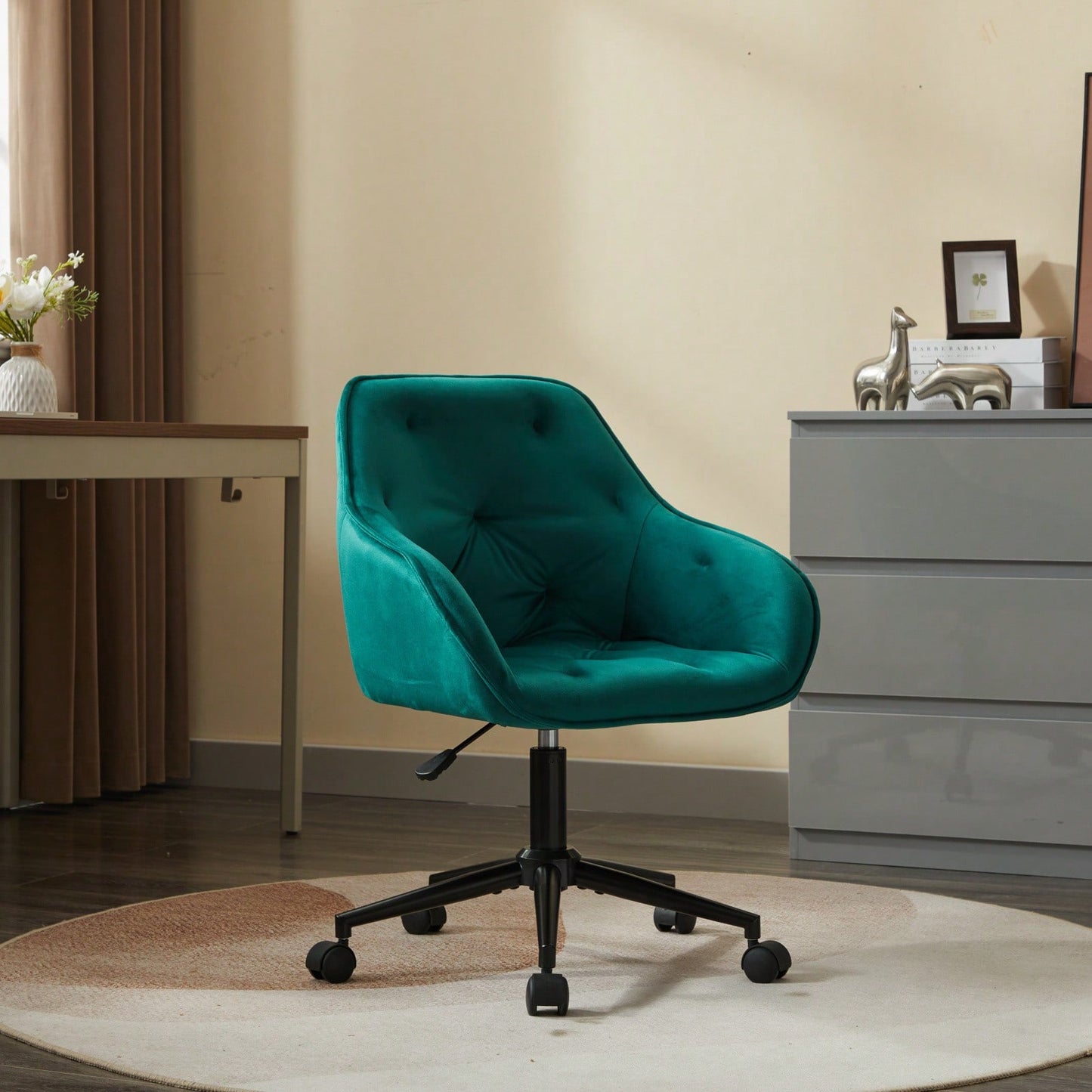 Elegant Velvet Office Chair With Wheels