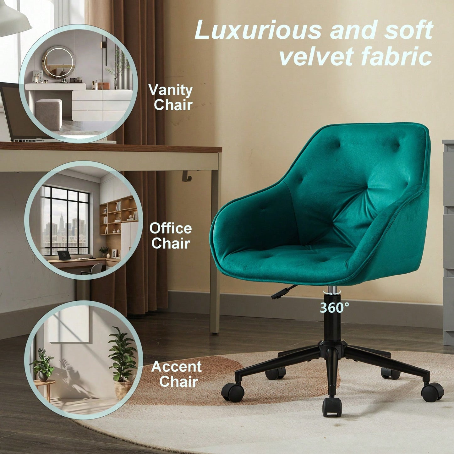 Elegant Velvet Office Chair With Wheels