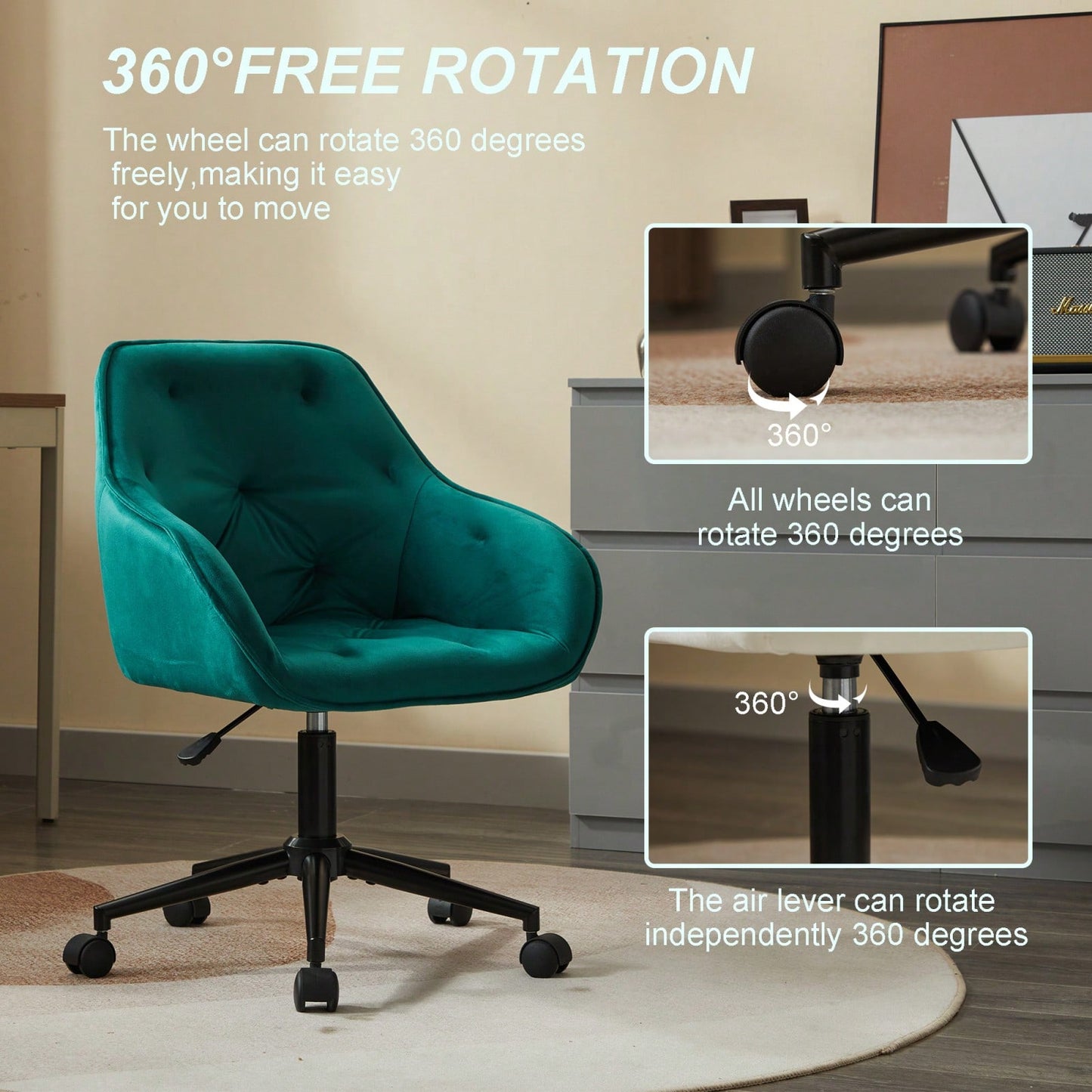 Elegant Velvet Office Chair With Wheels