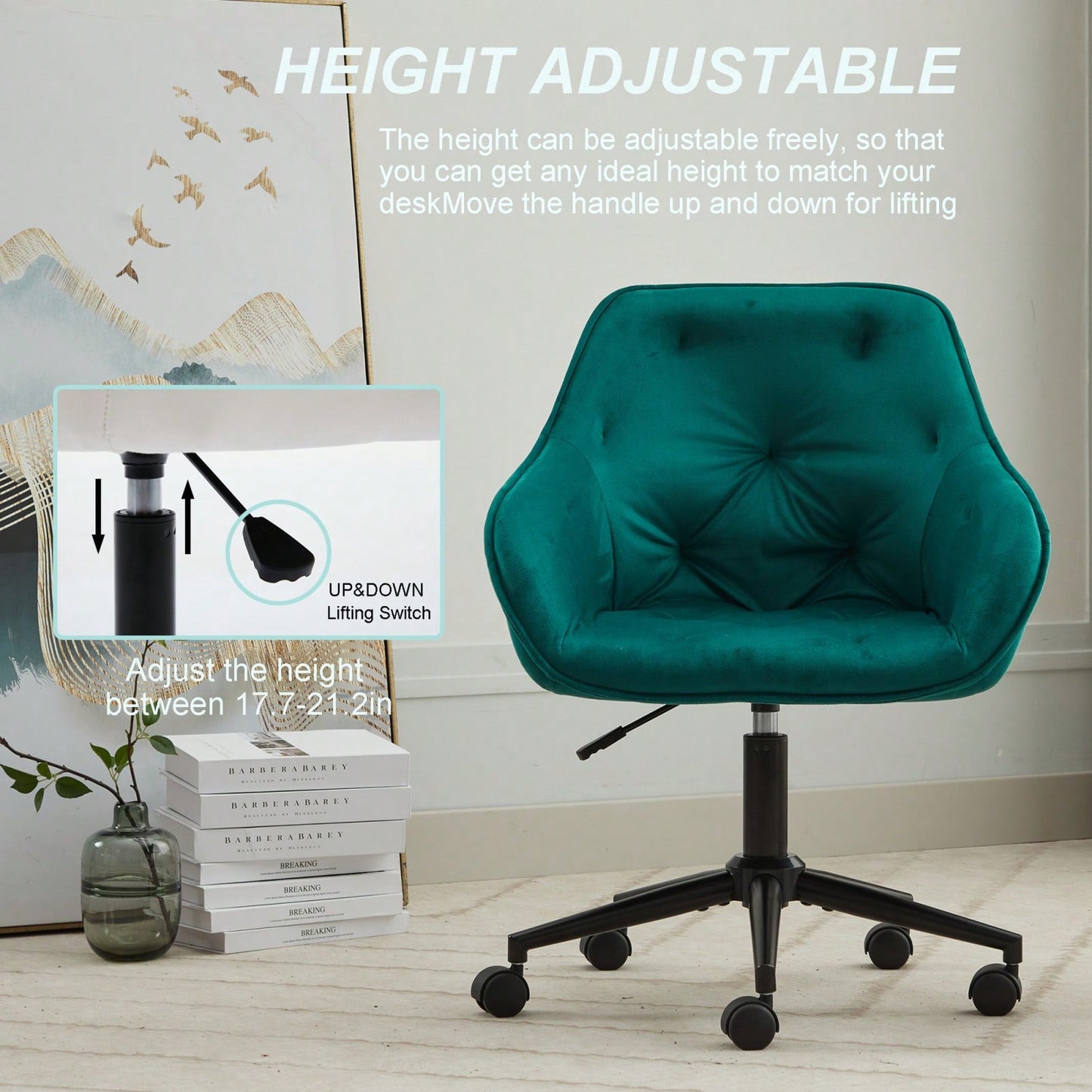 Elegant Velvet Office Chair With Wheels