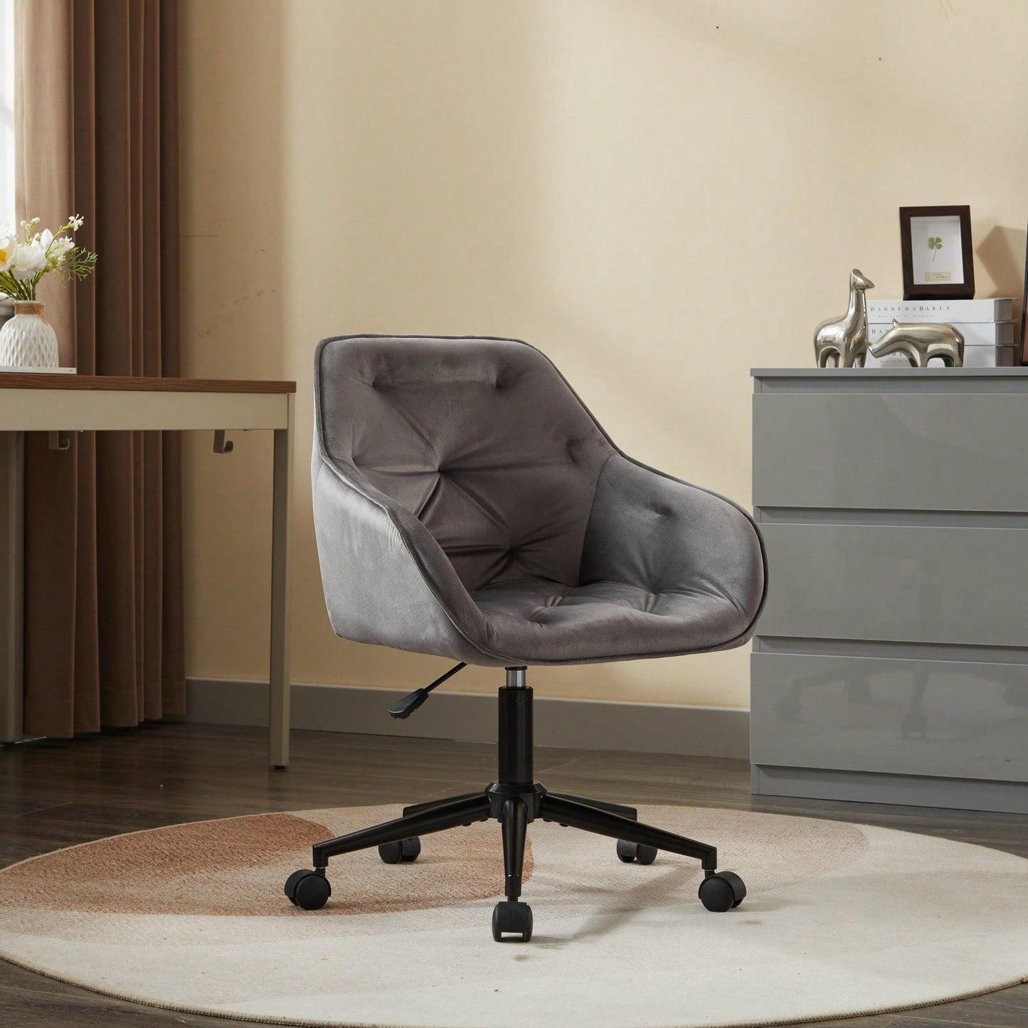 Elegant Velvet Office Chair With Wheels