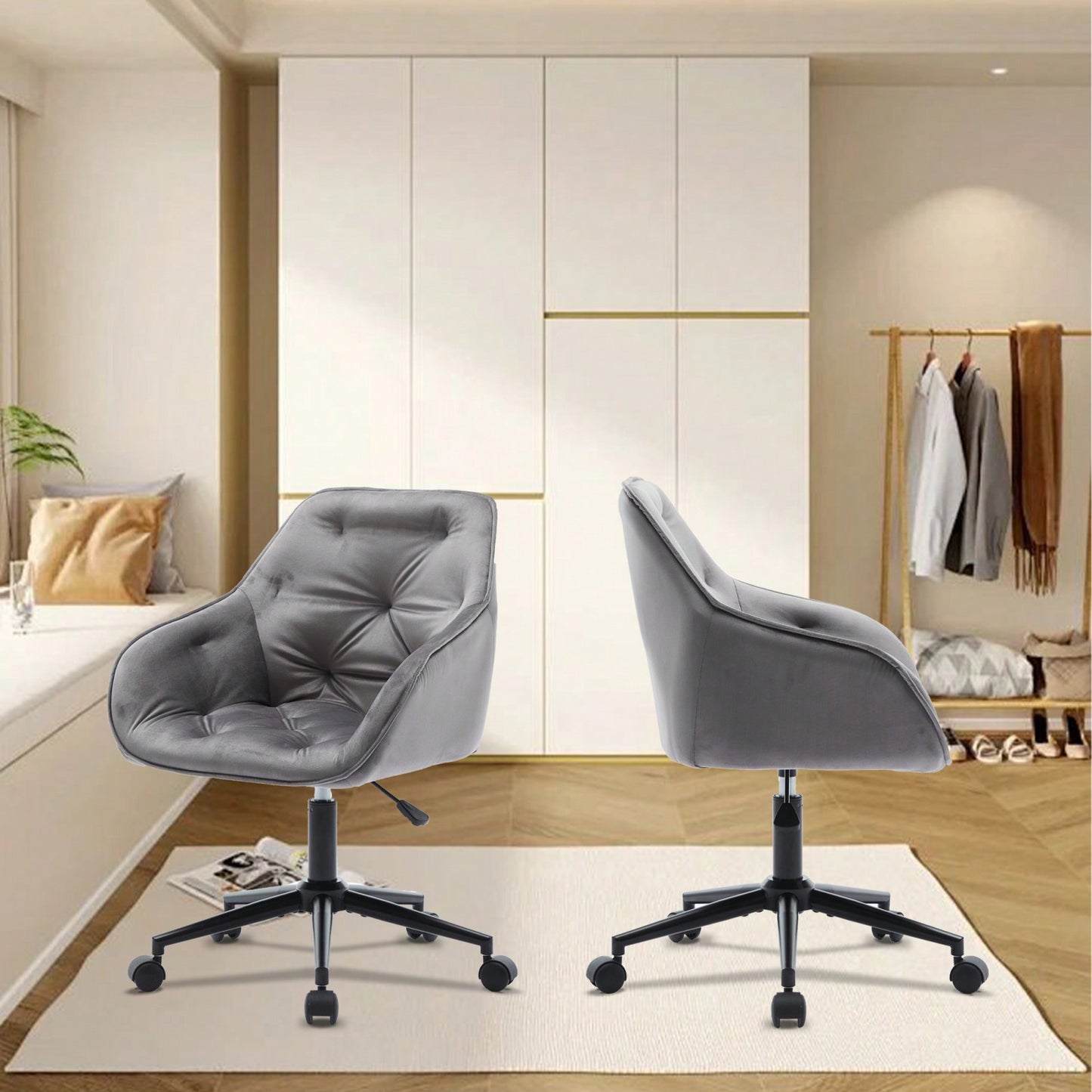Elegant Velvet Office Chair With Wheels