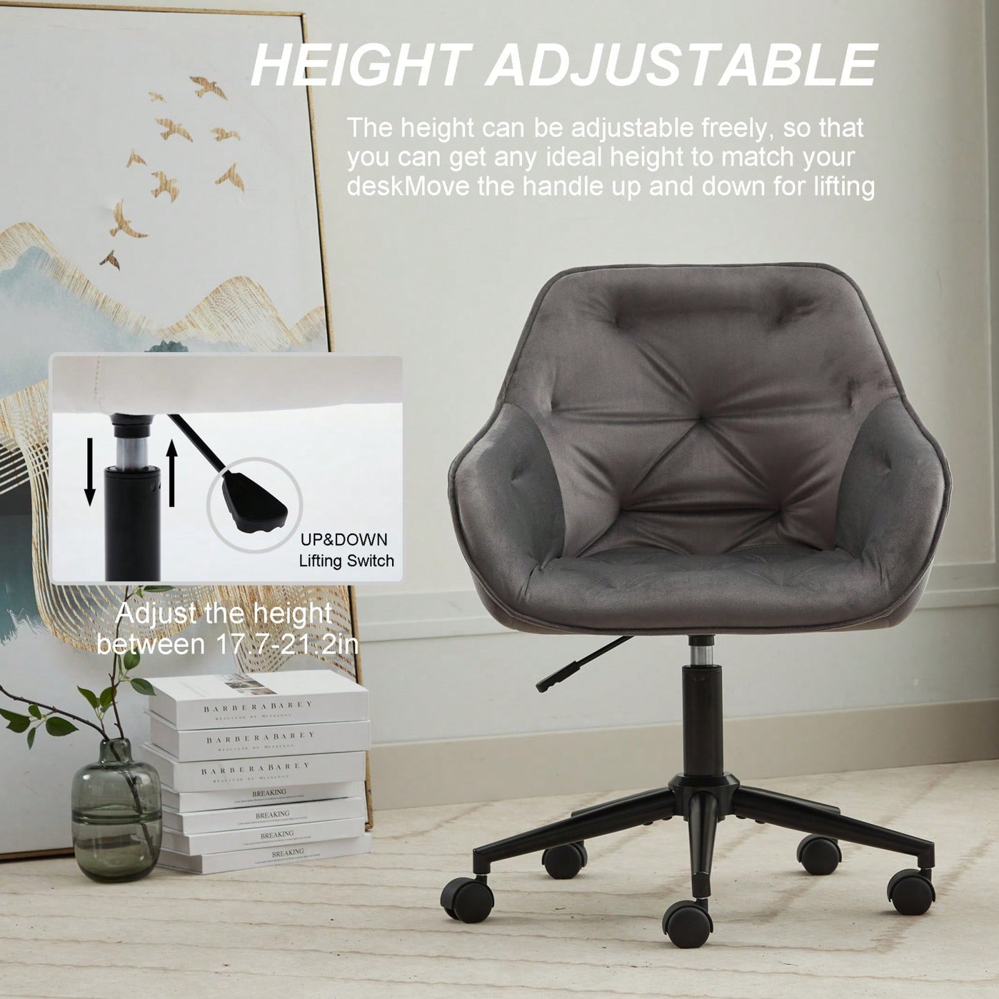 Elegant Velvet Office Chair With Wheels