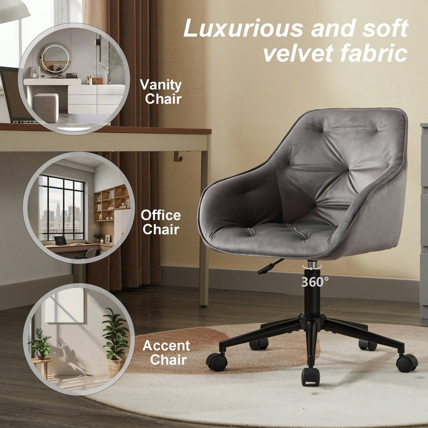 Elegant Velvet Office Chair With Wheels