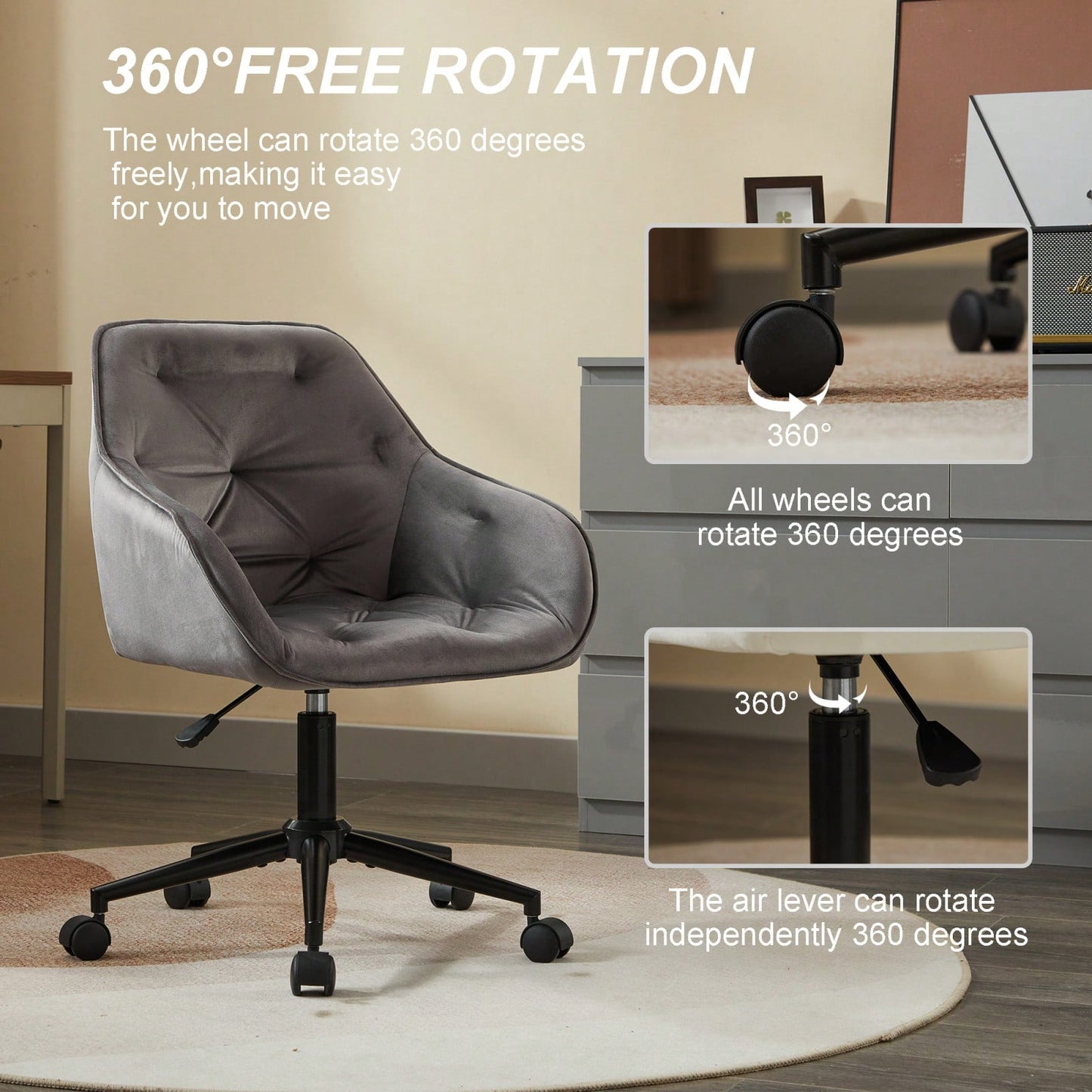 Elegant Velvet Office Chair With Wheels