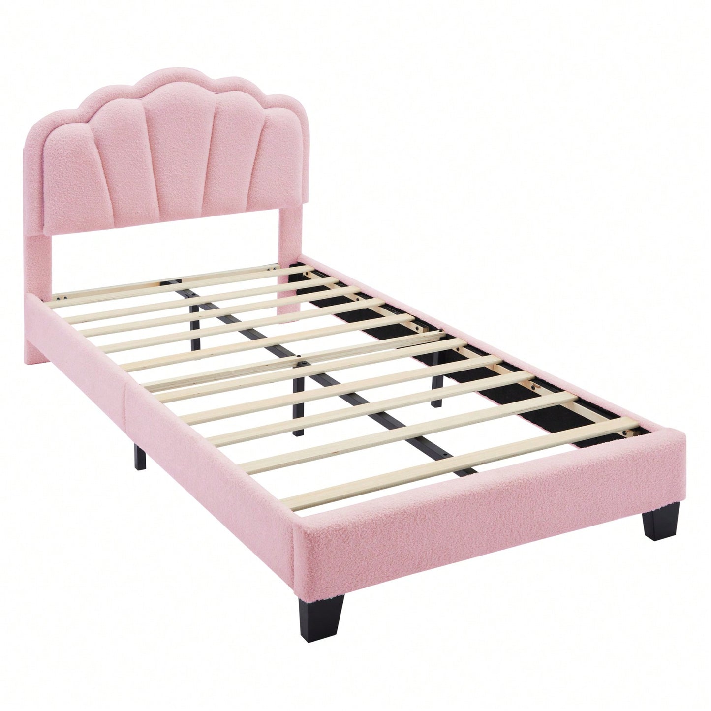 Twin Size Upholstered Flower-Shape Bed Elegant Flower Headboard With LED Light Strip