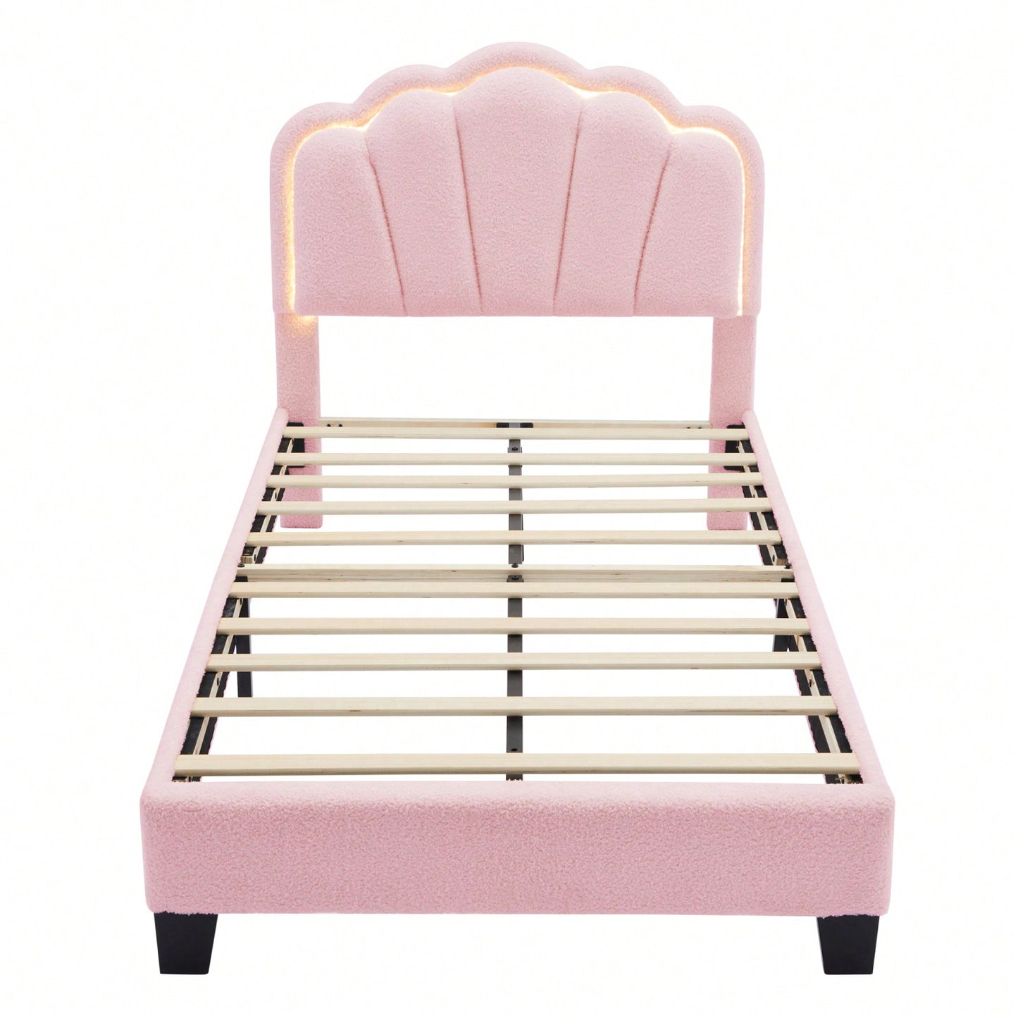 Twin Size Upholstered Flower-Shape Bed Elegant Flower Headboard With LED Light Strip