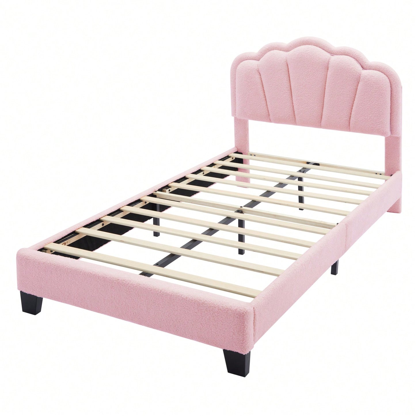 Twin Size Upholstered Flower-Shape Bed Elegant Flower Headboard With LED Light Strip