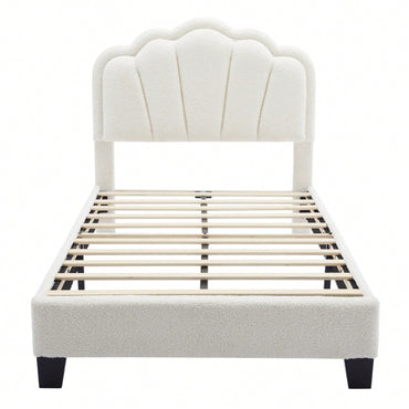 Twin Size Upholstered Flower-Shape Bed Elegant Flower Headboard With LED Light Strip