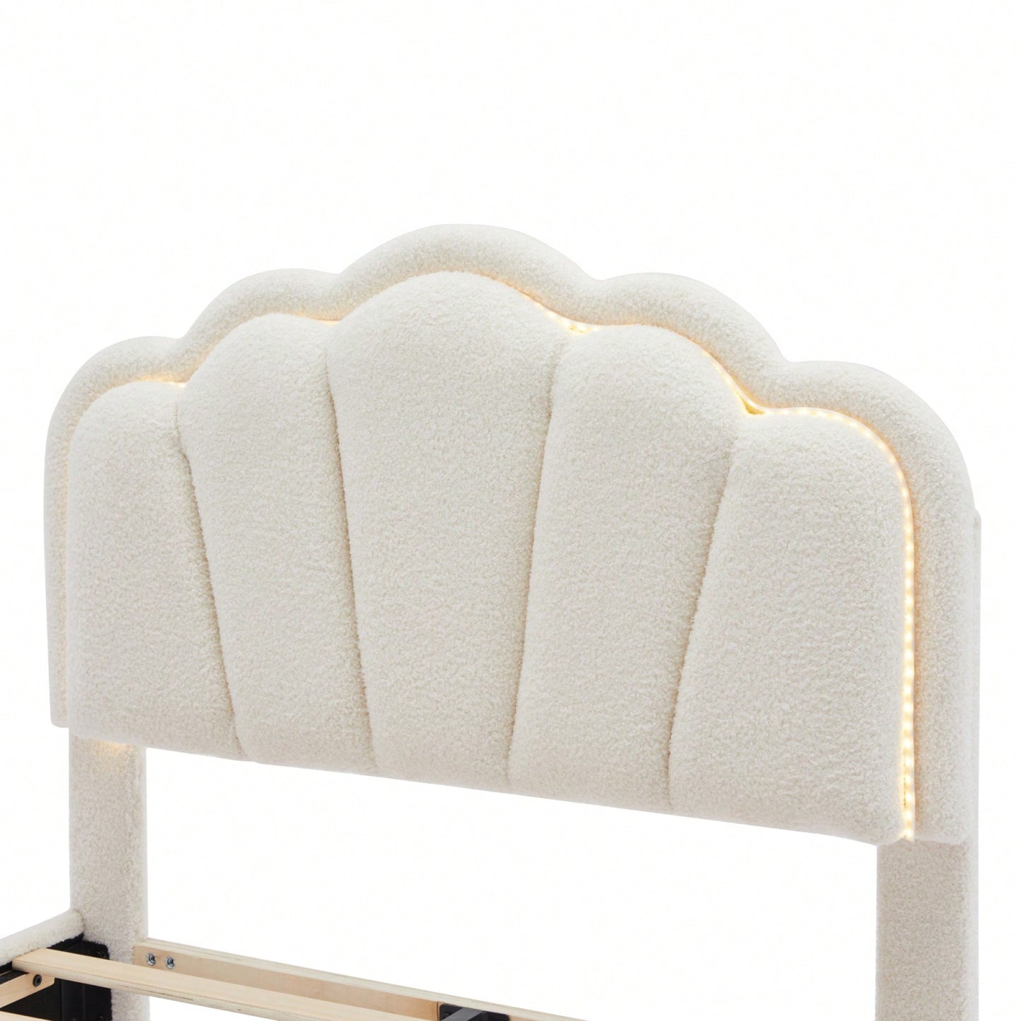 Twin Size Upholstered Flower-Shape Bed Elegant Flower Headboard With LED Light Strip
