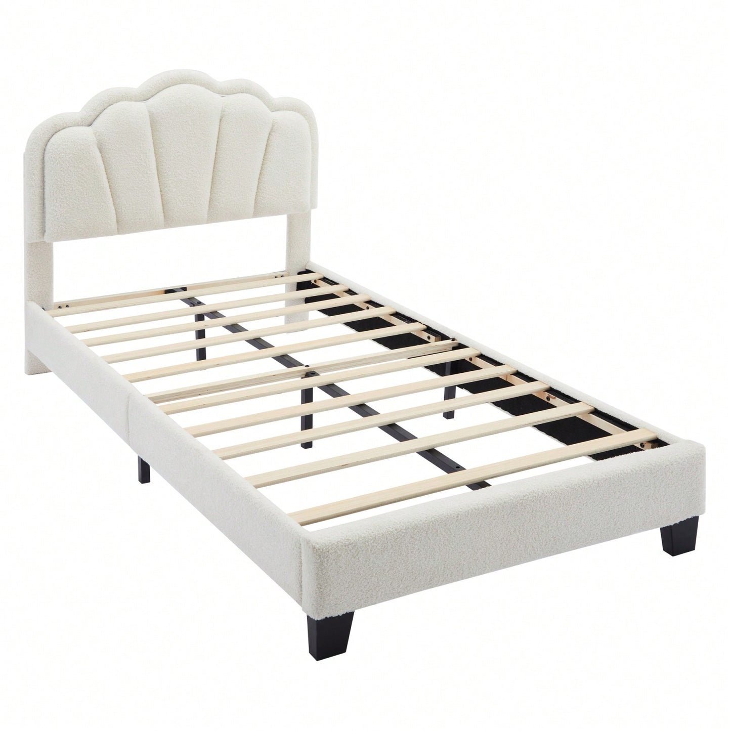 Twin Size Upholstered Flower-Shape Bed Elegant Flower Headboard With LED Light Strip