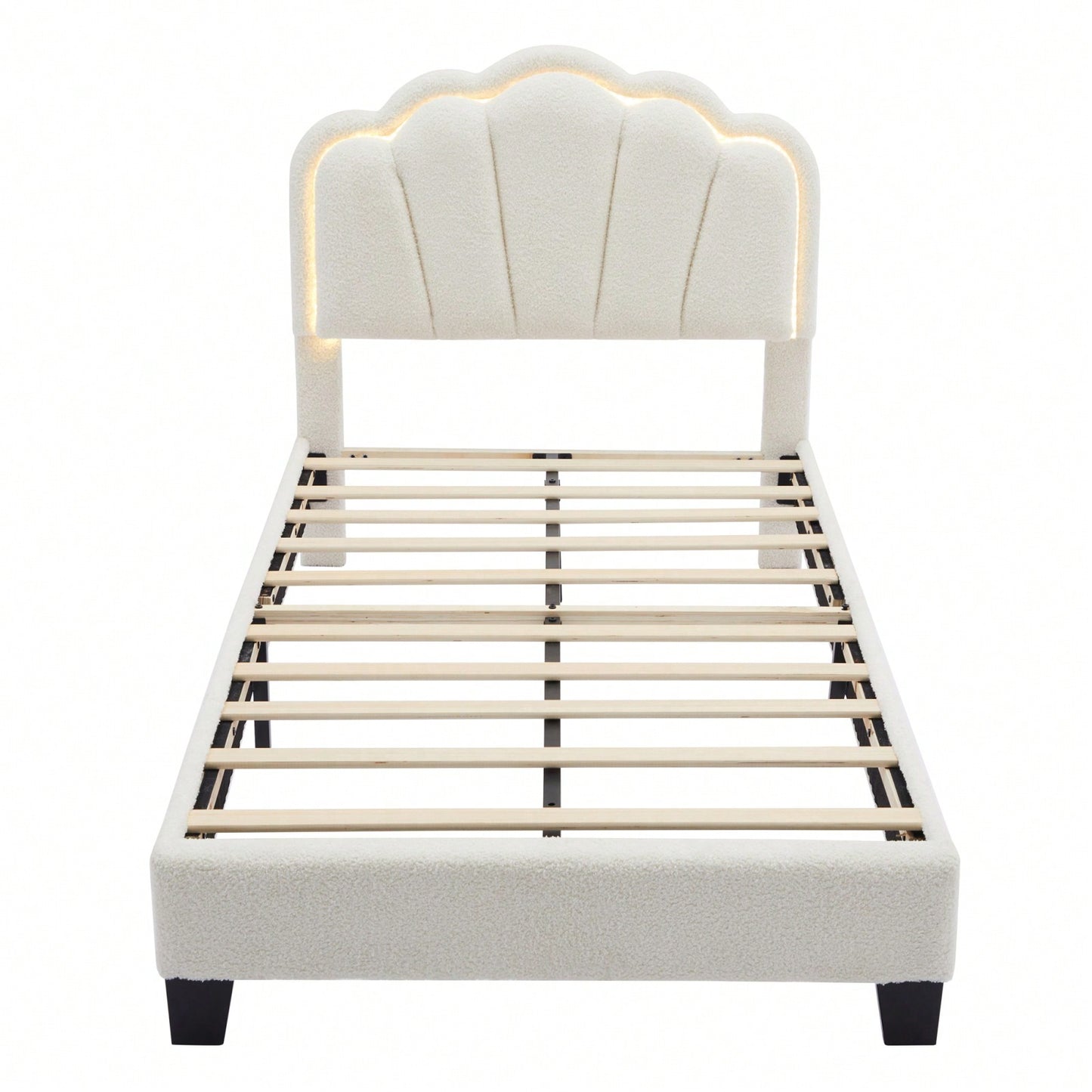 Twin Size Upholstered Flower-Shape Bed Elegant Flower Headboard With LED Light Strip