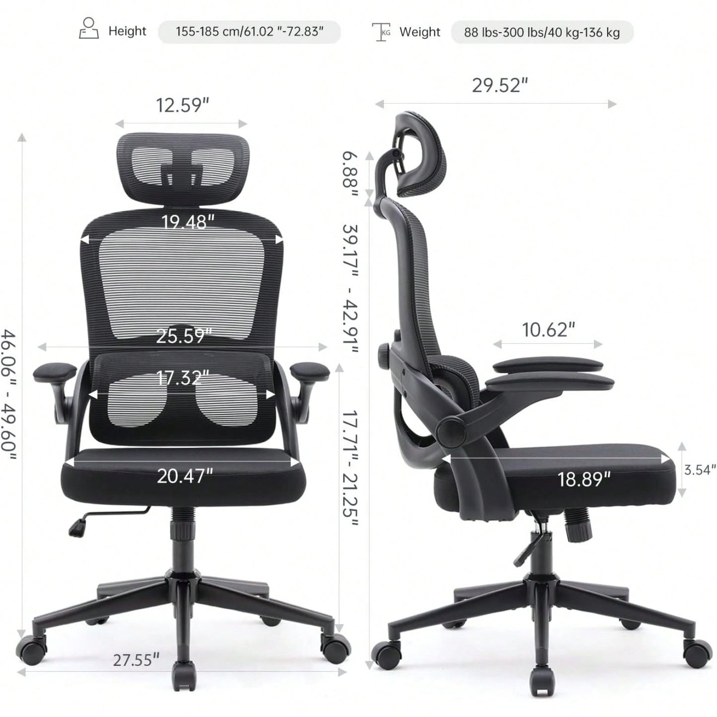 Ergonomic High Back Mesh Office Chair with Adjustable 3D Armrests and Lumbar Support