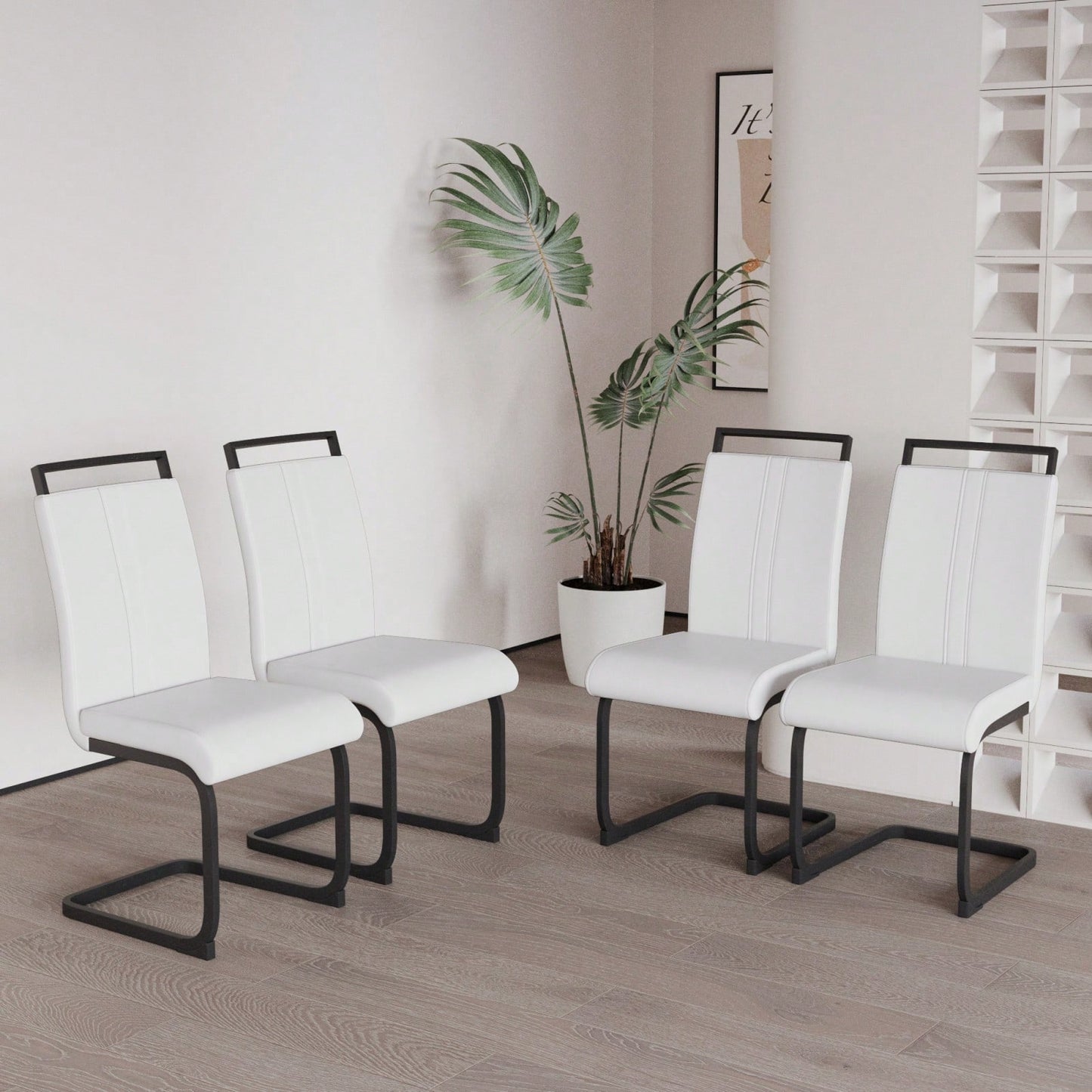 Set of 2 Modern PU Faux Leather High Back Dining Chairs with Black Metal Legs for Kitchen Office and Dining Room