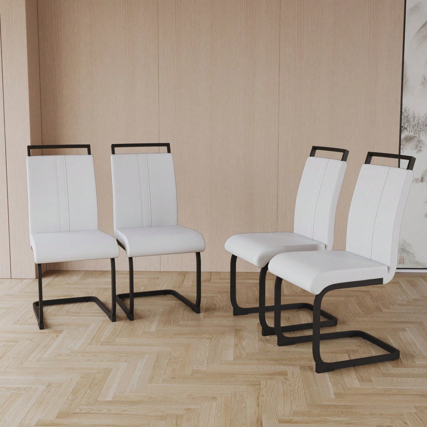 Set of 2 Modern PU Faux Leather High Back Dining Chairs with Black Metal Legs for Kitchen Office and Dining Room