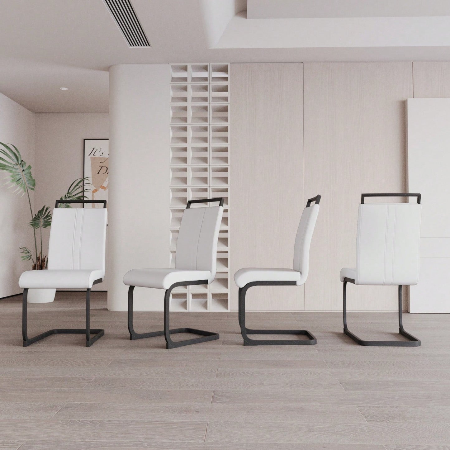 Set of 2 Modern PU Faux Leather High Back Dining Chairs with Black Metal Legs for Kitchen Office and Dining Room