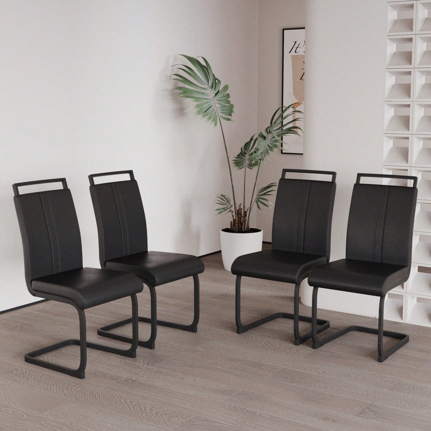 Set of 2 Modern PU Faux Leather High Back Dining Chairs with Black Metal Legs for Kitchen Office and Dining Room
