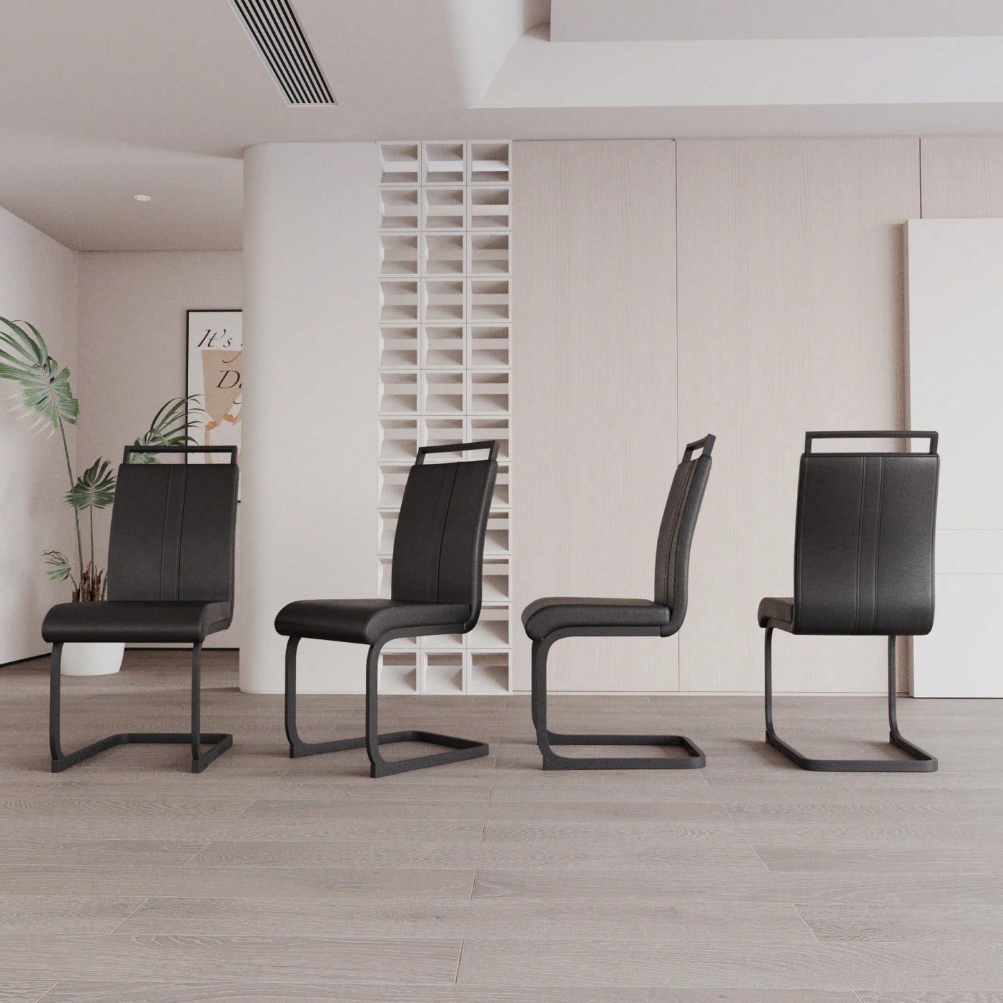 Set of 2 Modern PU Faux Leather High Back Dining Chairs with Black Metal Legs for Kitchen Office and Dining Room