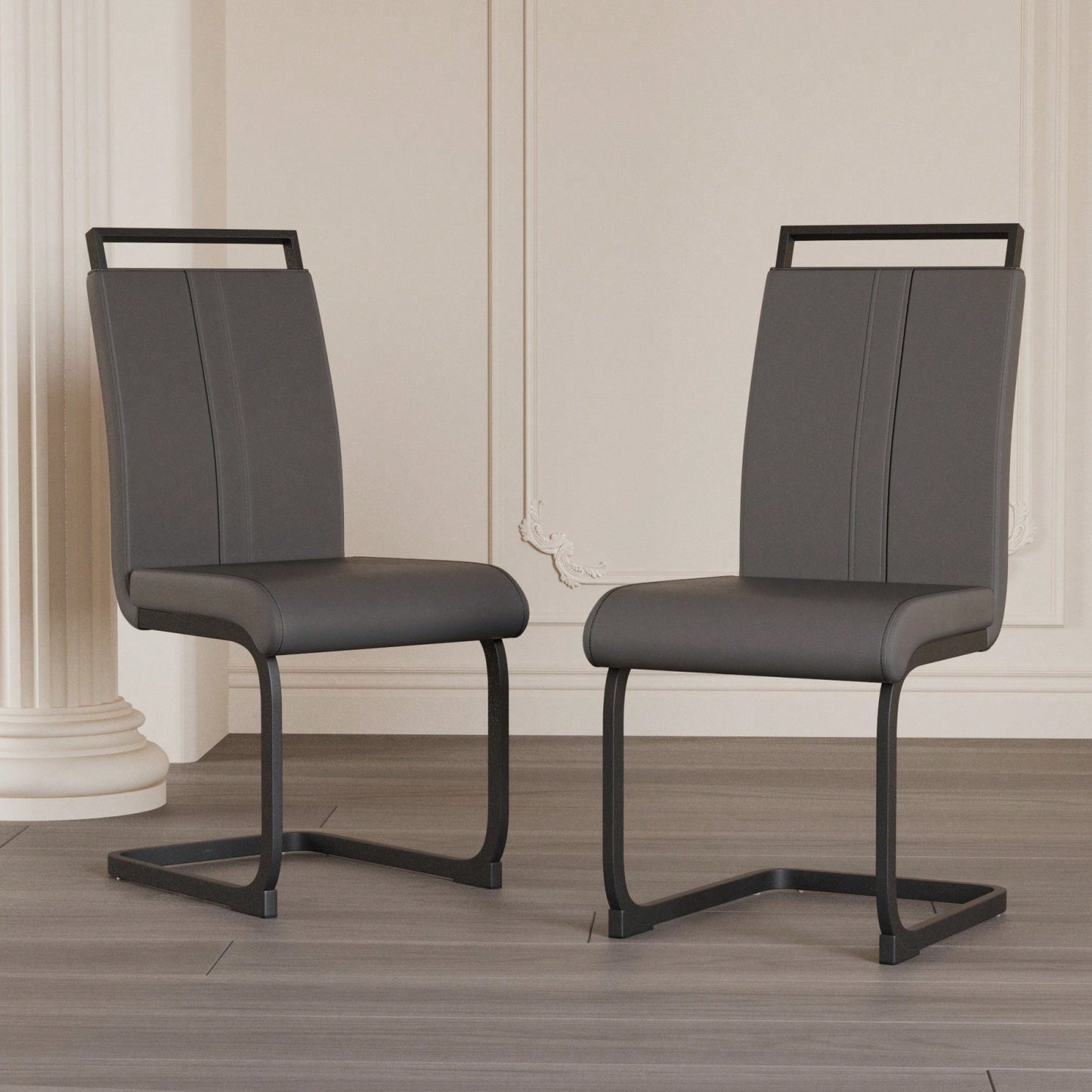 Set of 2 Modern PU Faux Leather High Back Dining Chairs with Black Metal Legs for Kitchen Office and Dining Room