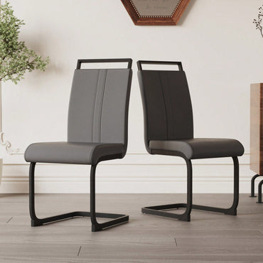 Set of 2 Modern PU Faux Leather High Back Dining Chairs with Black Metal Legs for Kitchen Office and Dining Room