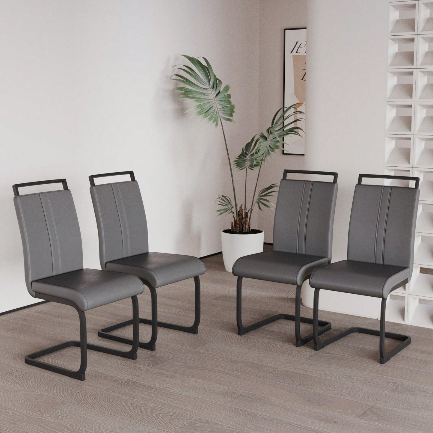 Set of 2 Modern PU Faux Leather High Back Dining Chairs with Black Metal Legs for Kitchen Office and Dining Room