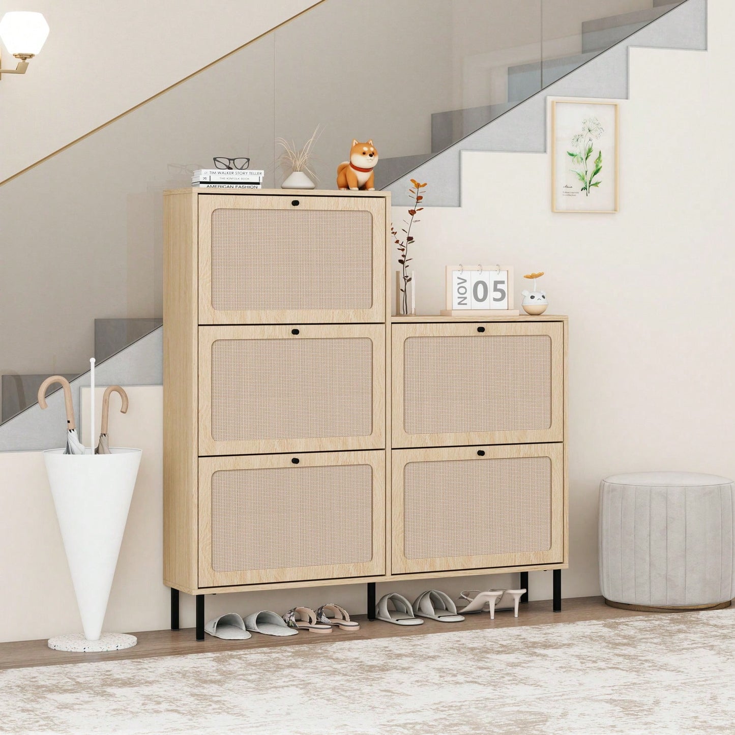 5 Door Shoe Rack, Freestanding Modern Shoe Storage Cabinet, For Entryway