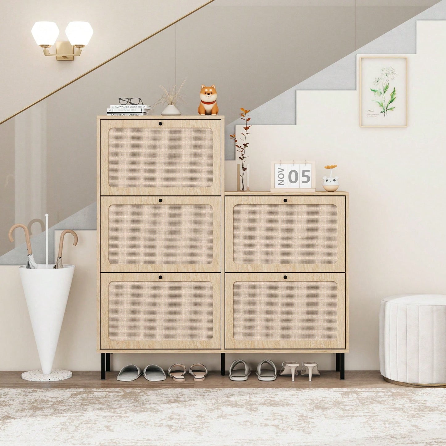 5 Door Shoe Rack, Freestanding Modern Shoe Storage Cabinet, For Entryway