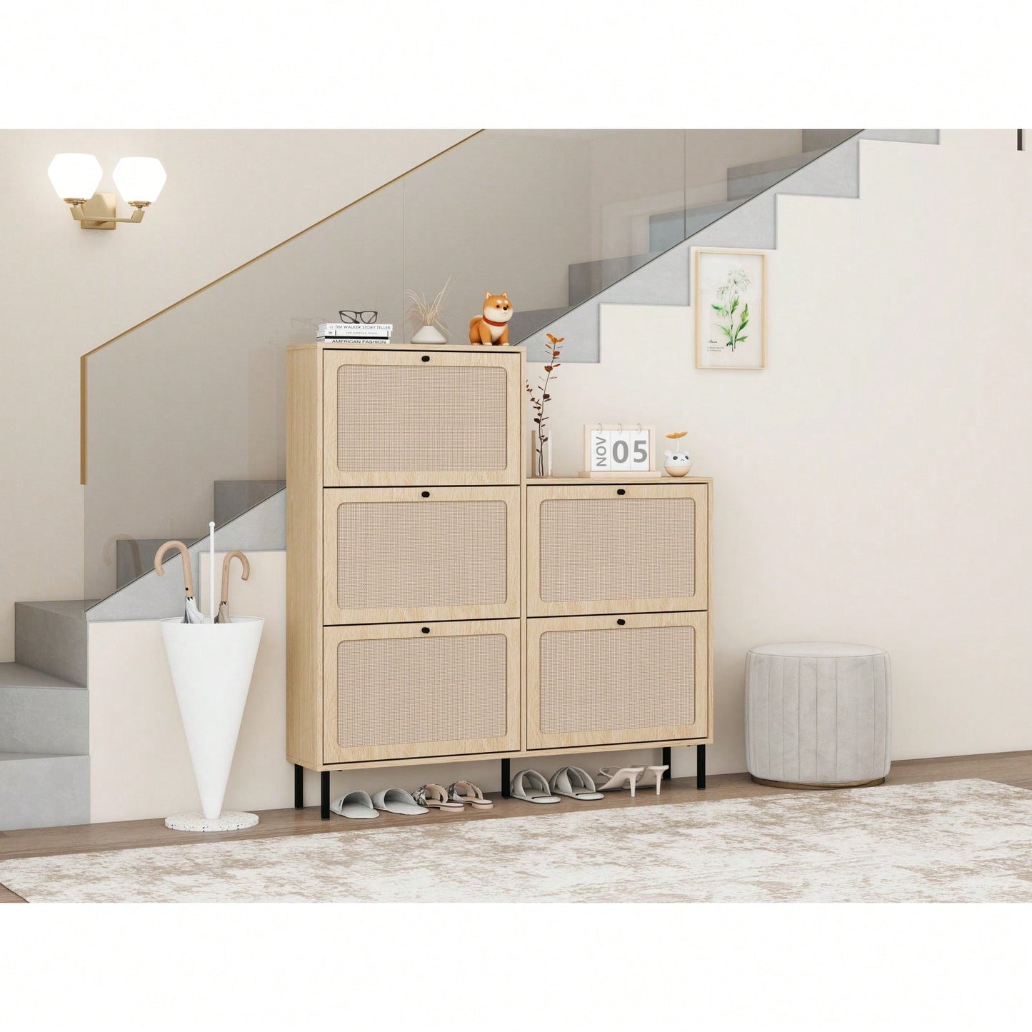 5 Door Shoe Rack, Freestanding Modern Shoe Storage Cabinet, For Entryway