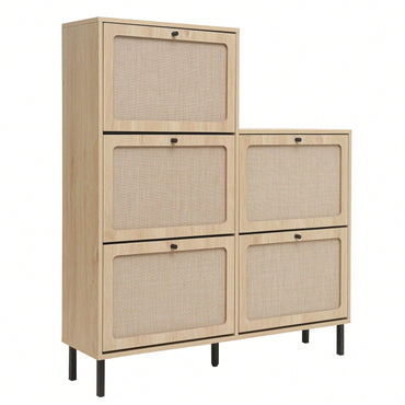 5 Door Shoe Rack, Freestanding Modern Shoe Storage Cabinet, For Entryway