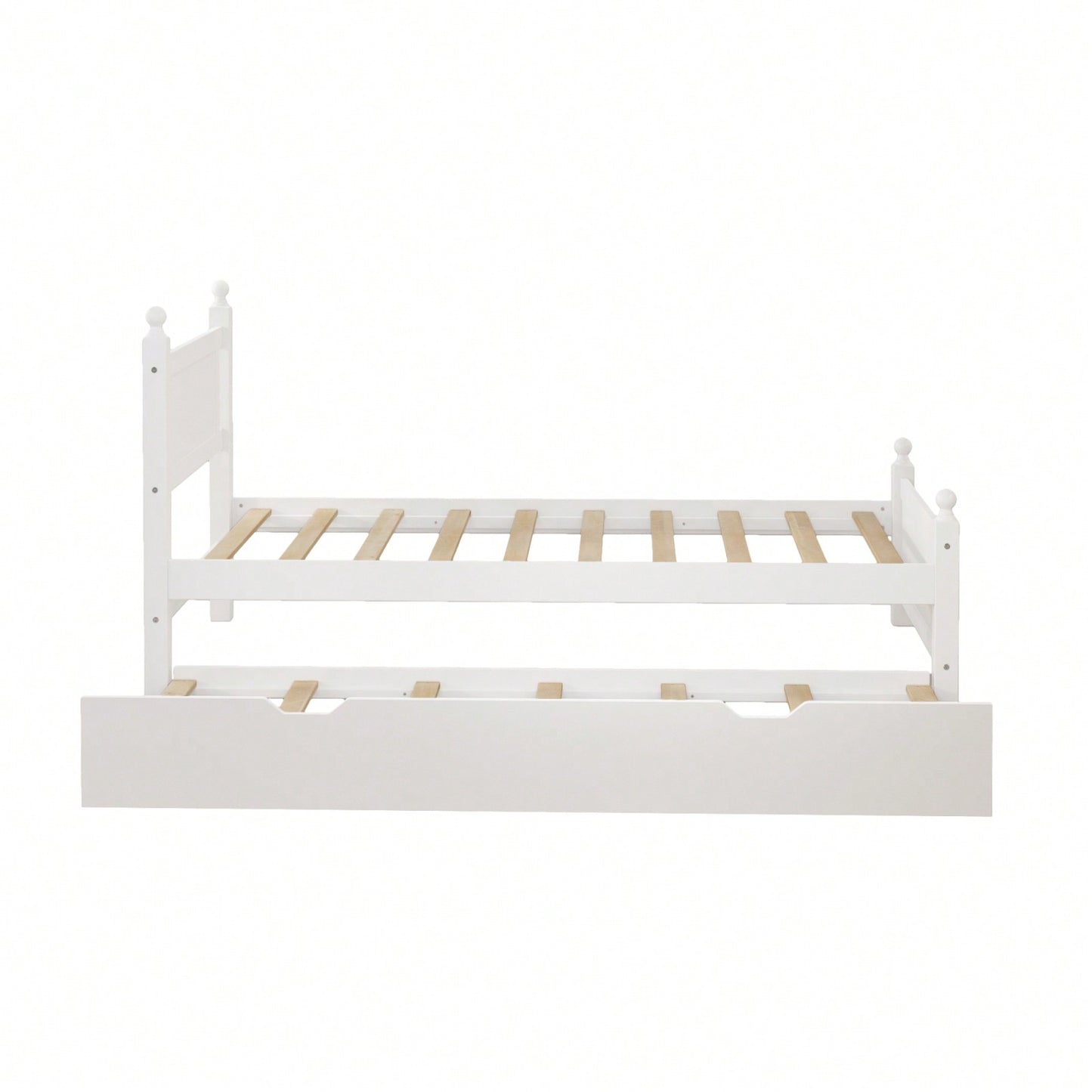 Twin Size Solid Wood Platform Bed Frame With Trundle For Limited Space Kids, Teens, Adults, No Need Box Spring
