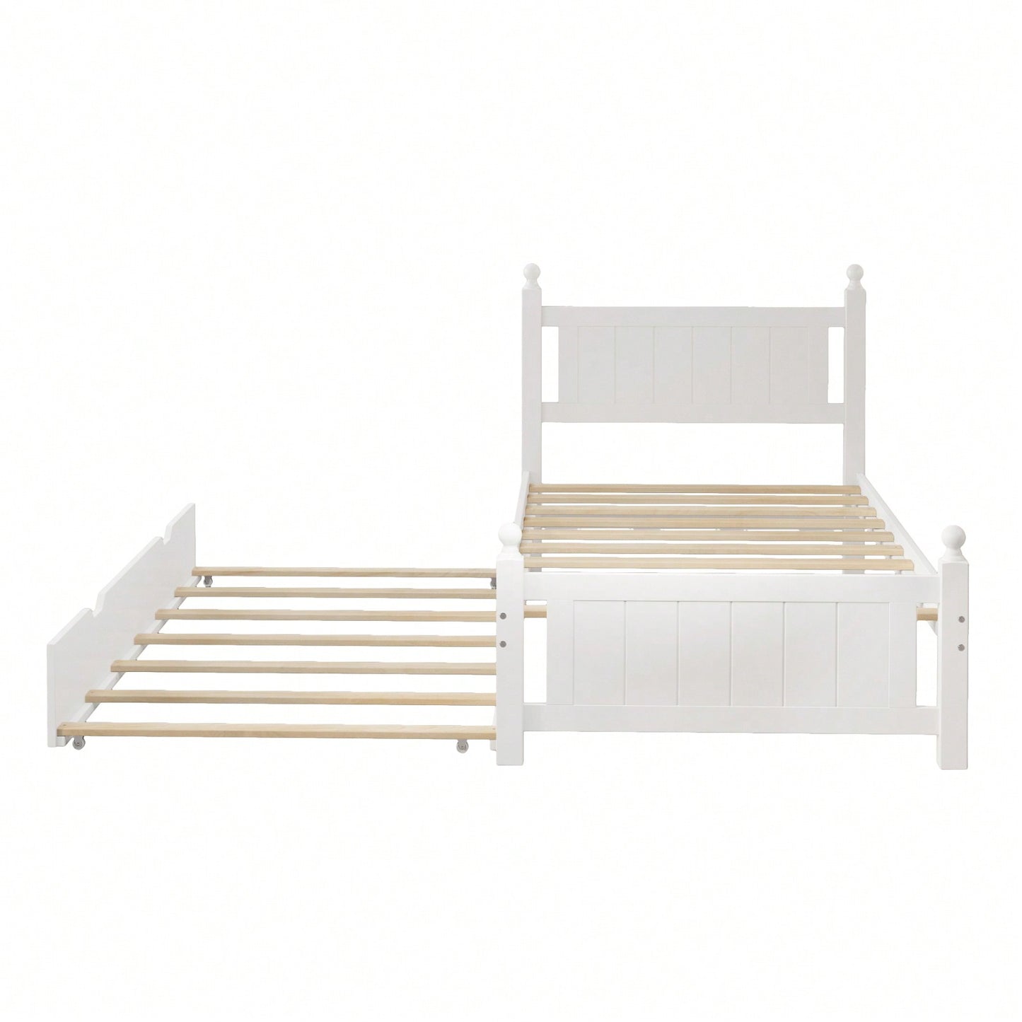Twin Size Solid Wood Platform Bed Frame With Trundle For Limited Space Kids, Teens, Adults, No Need Box Spring